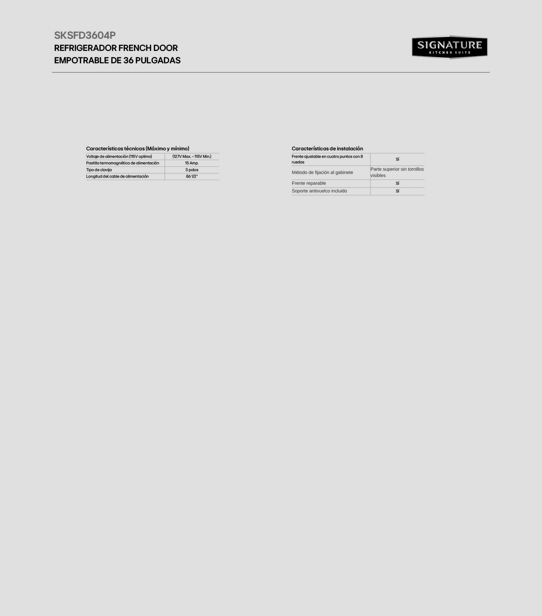 Refrigerador French Door Empotrable de 36