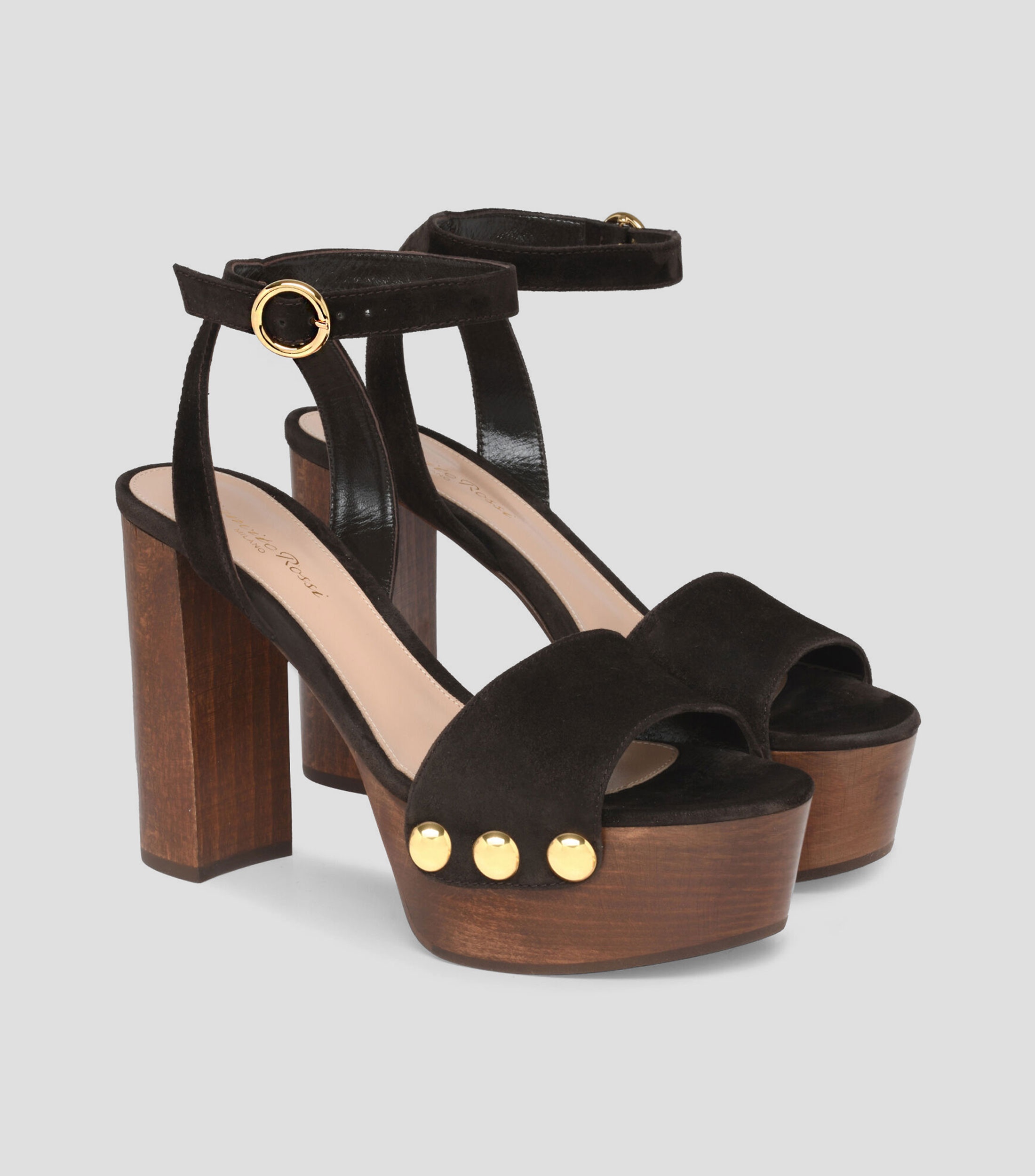 Sandalias de tacón alto ancho en piel Mujer