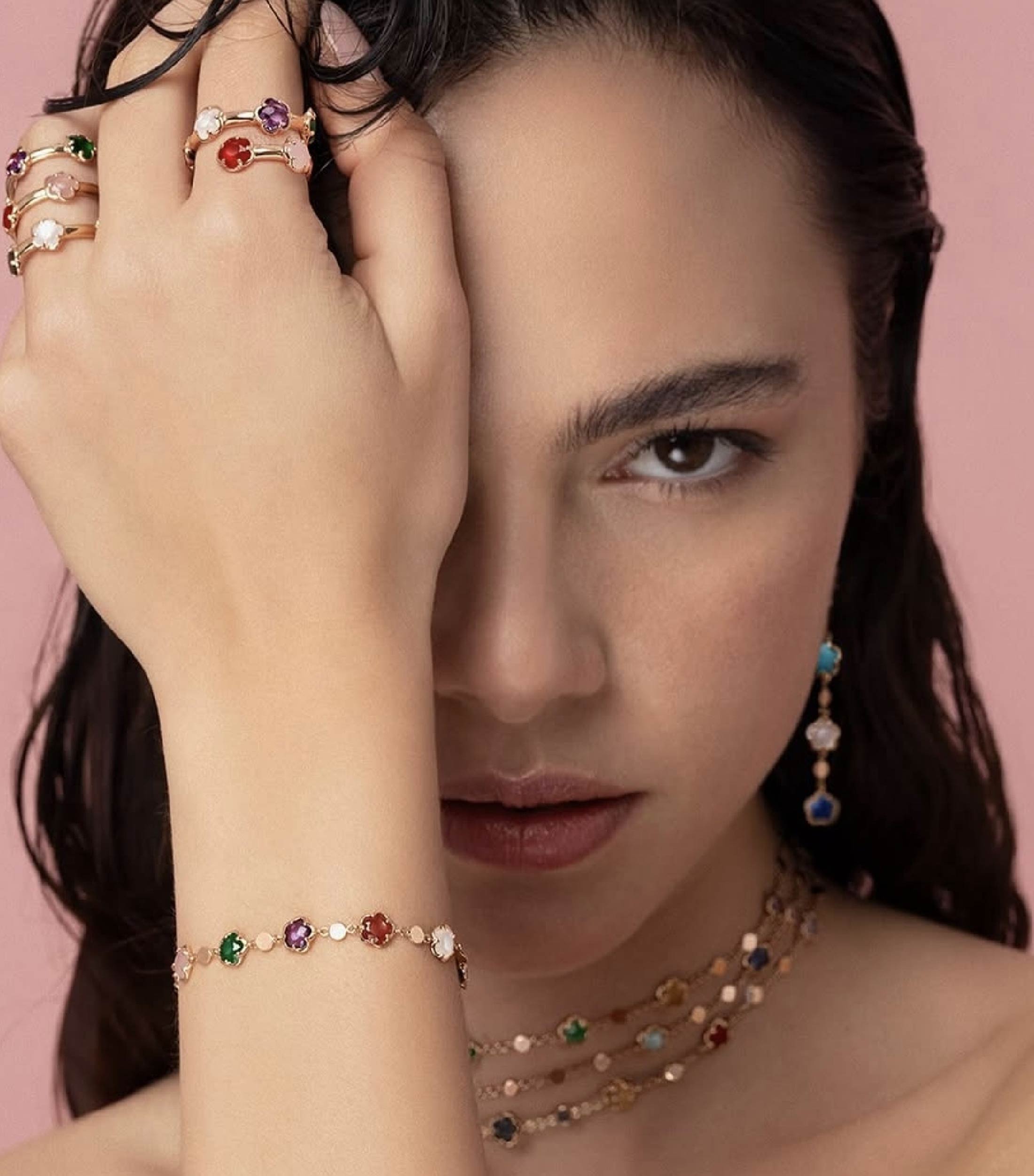 Pulsera en oro rosa con motivo de flor Mujer