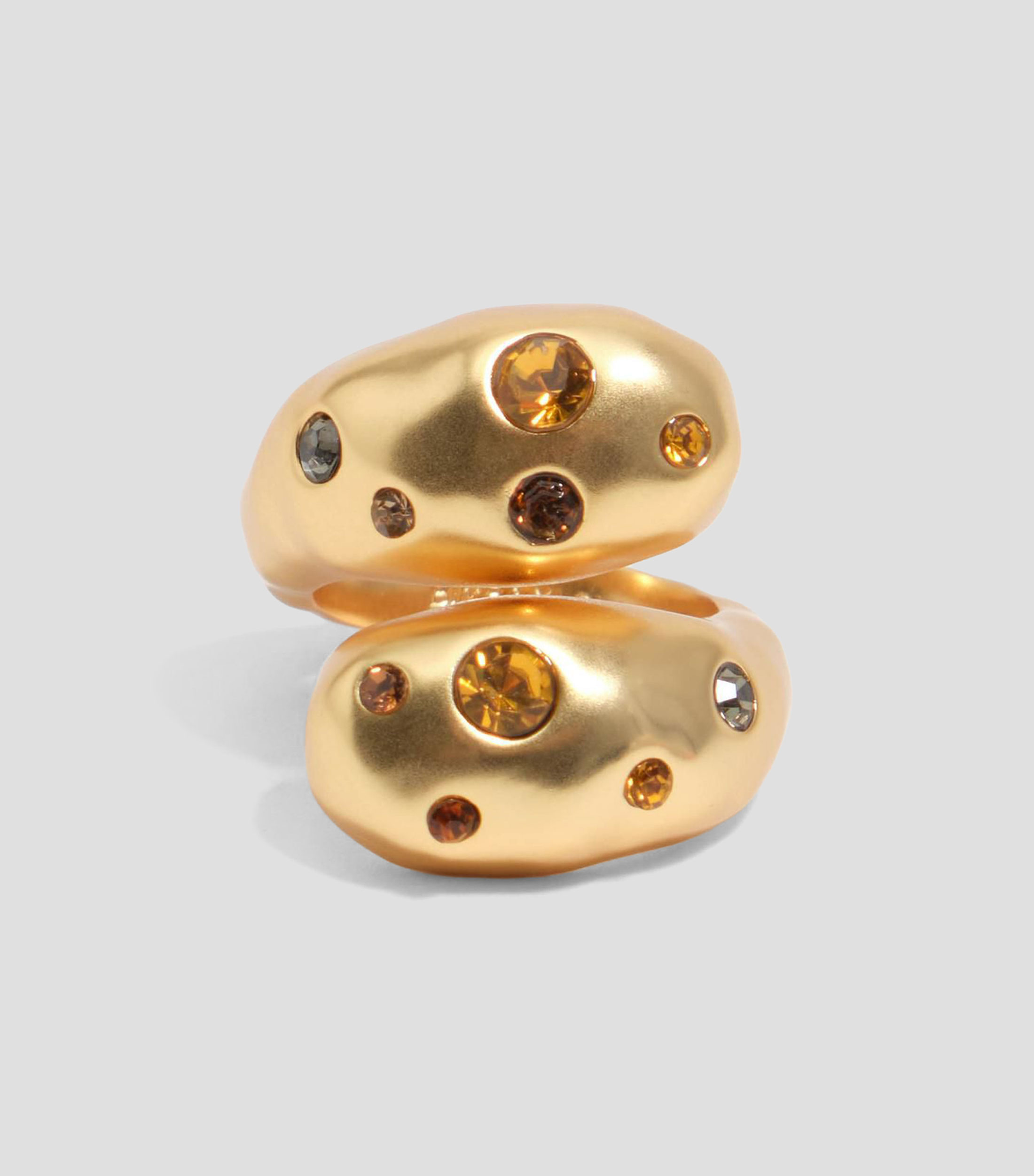 Anillo cruzado textura con cristales dorado mate Mujer
