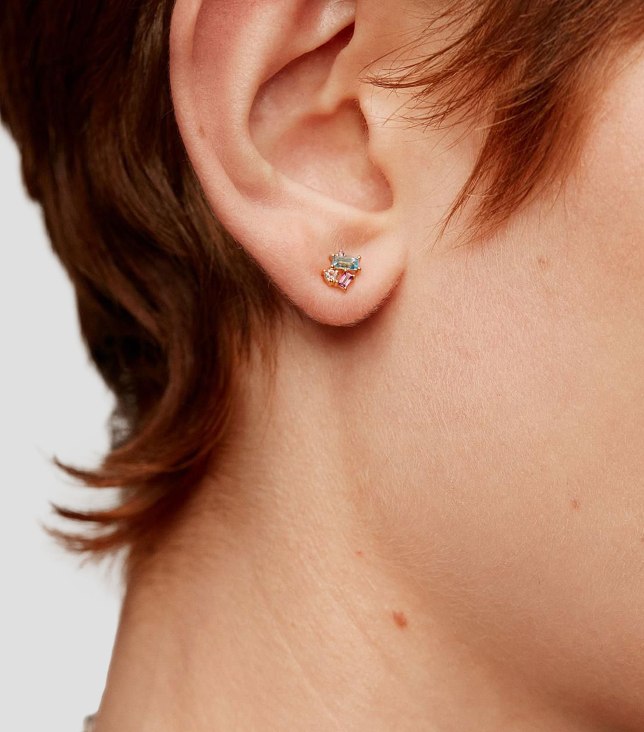 Pendientes en plata .925 con topacio azul london, blanco y rodolita rosa Bling Mujer