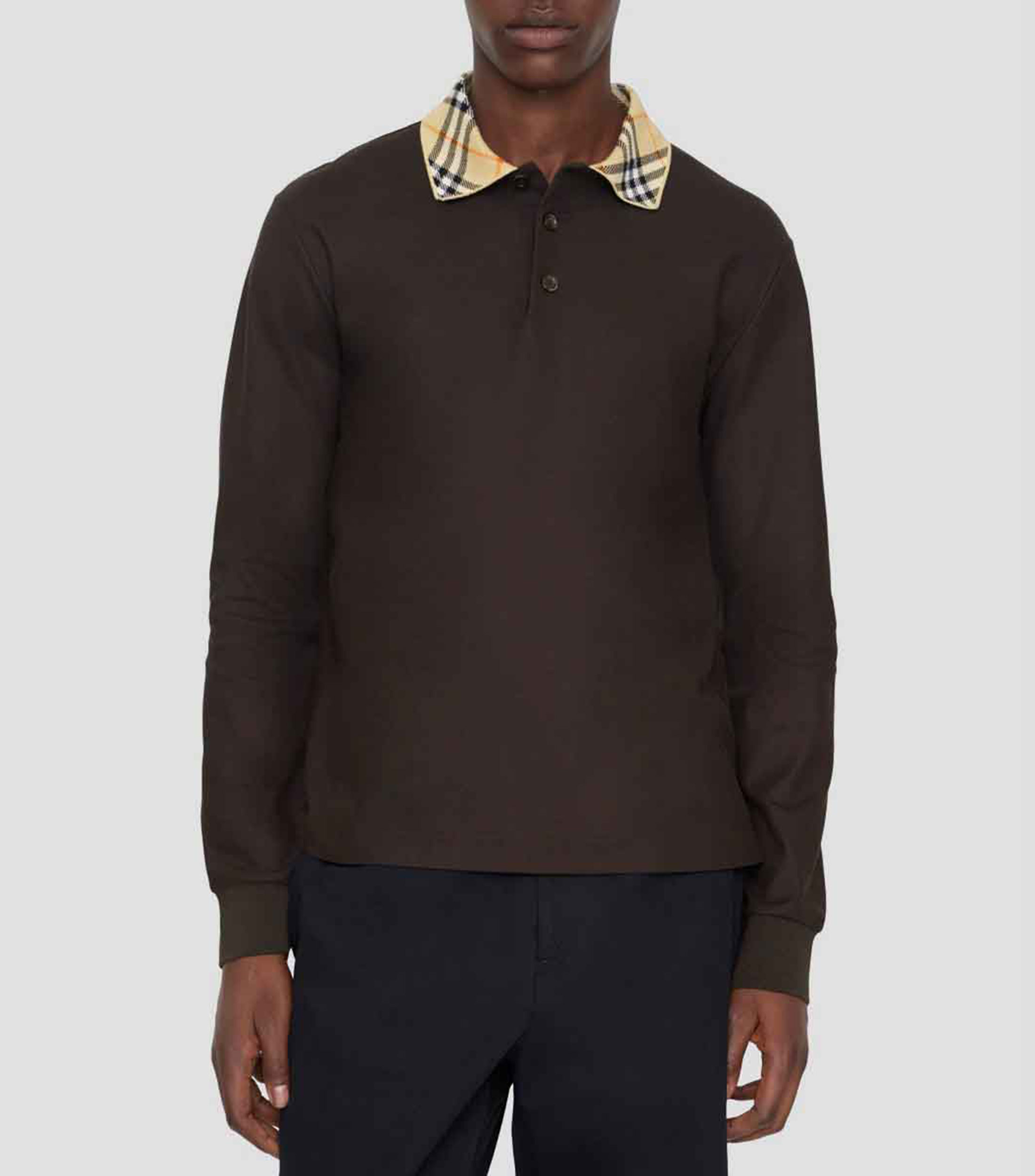 Playera tipo polo manga larga liso Hombre