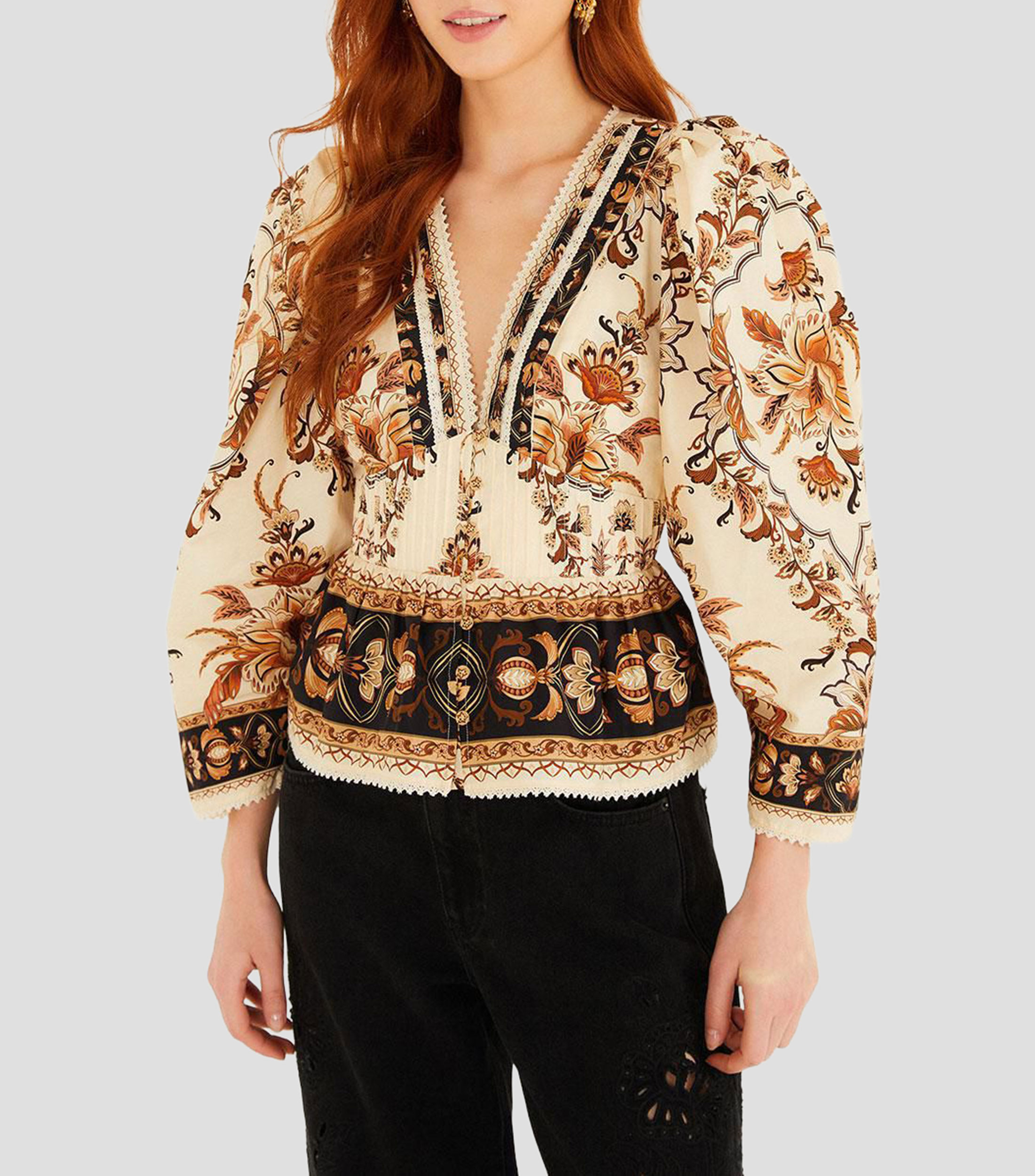 Blusa estampada con manga larga Mujer