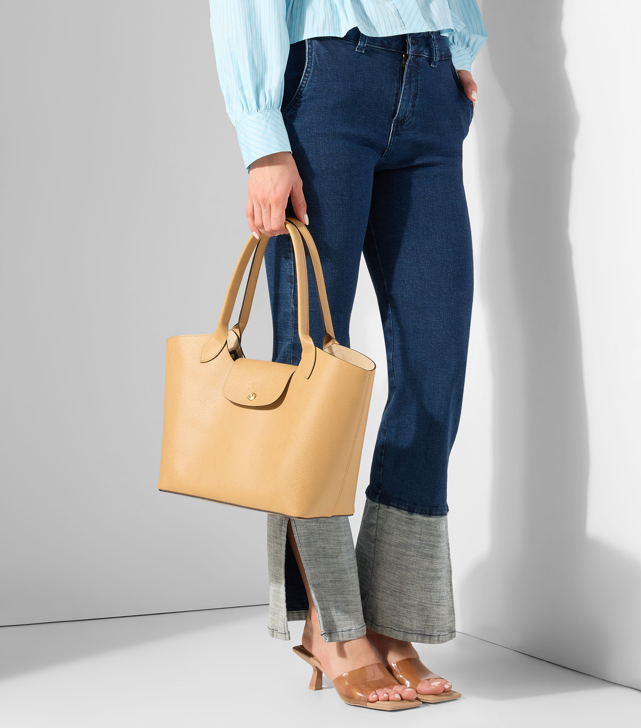 Bolsa tote café en piel Épure lisa Mujer