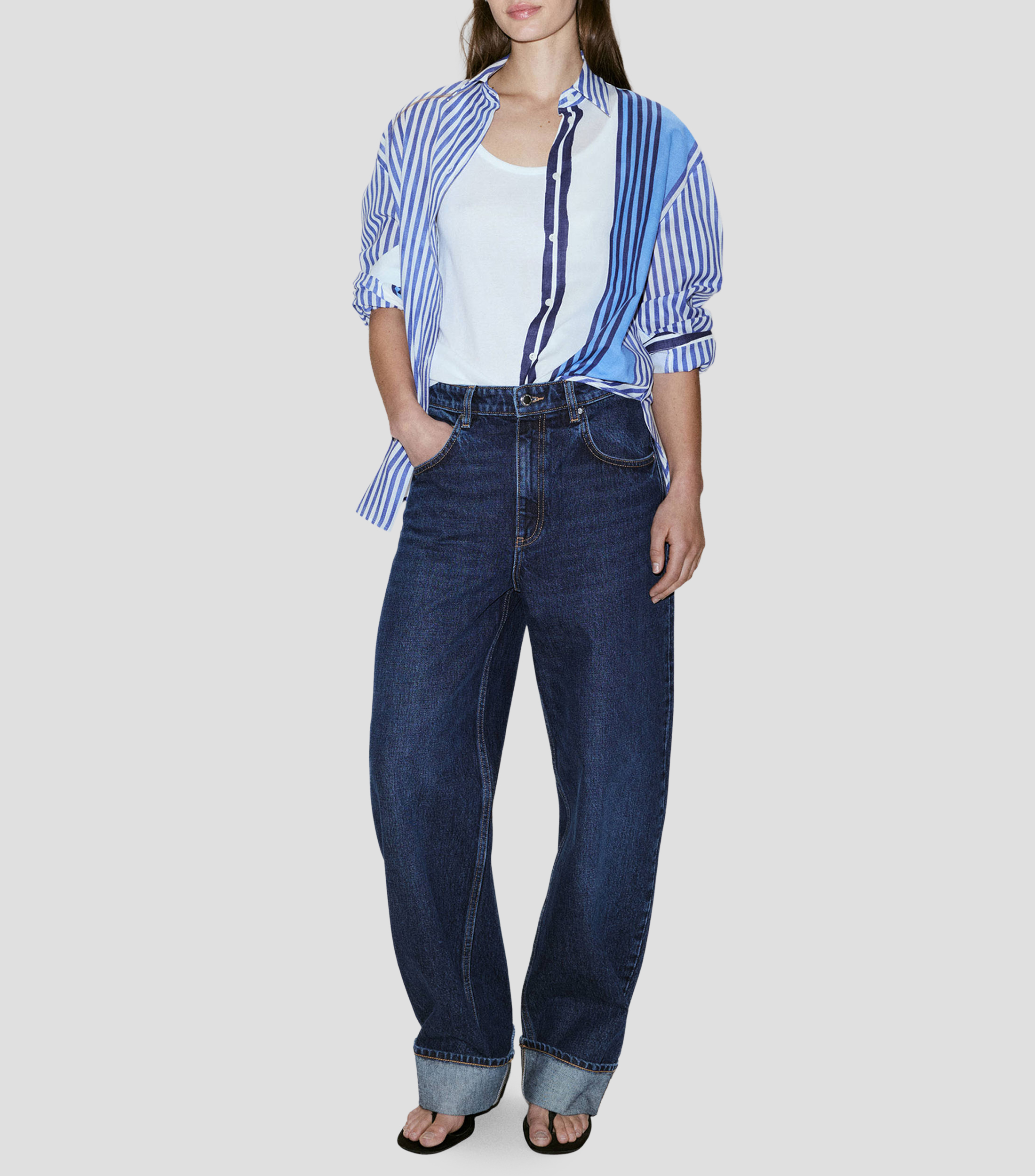 Camisa con rayas manga larga Mujer