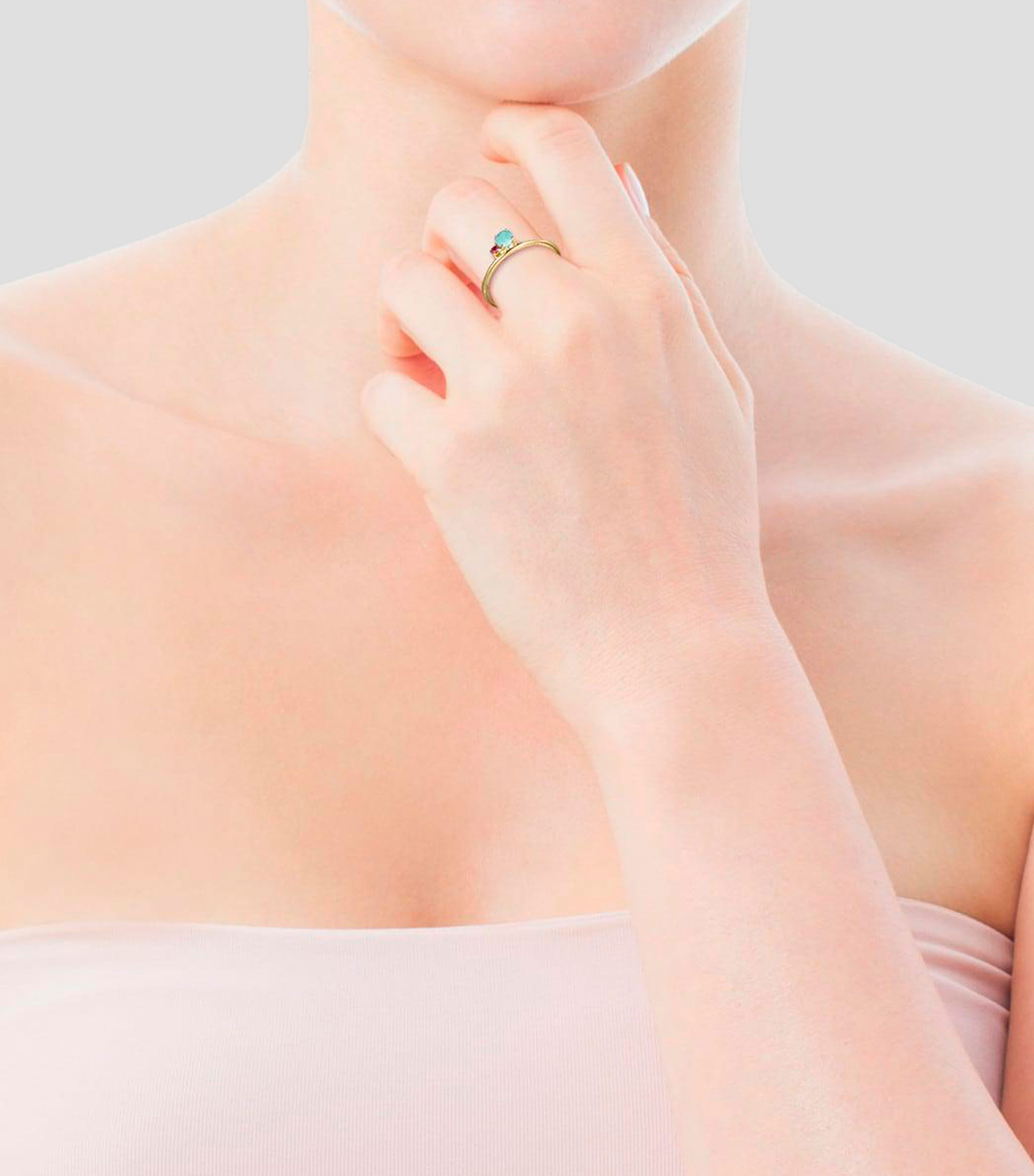 Anillo en oro amarillo 18 kilates Mini Ivette con amazonita y rubí Mujer Talla: 12