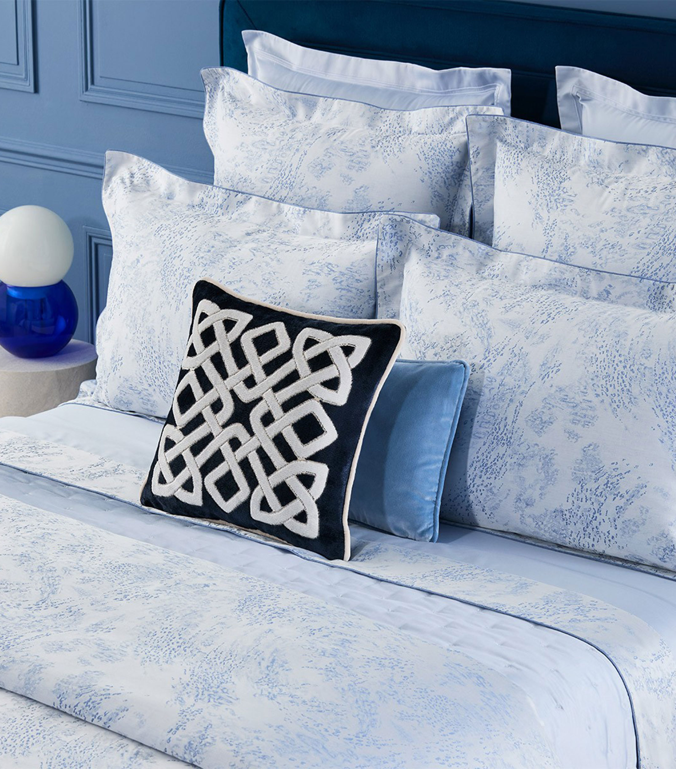 Funda para almohada estándar en algodón orgánico Écumes azul
