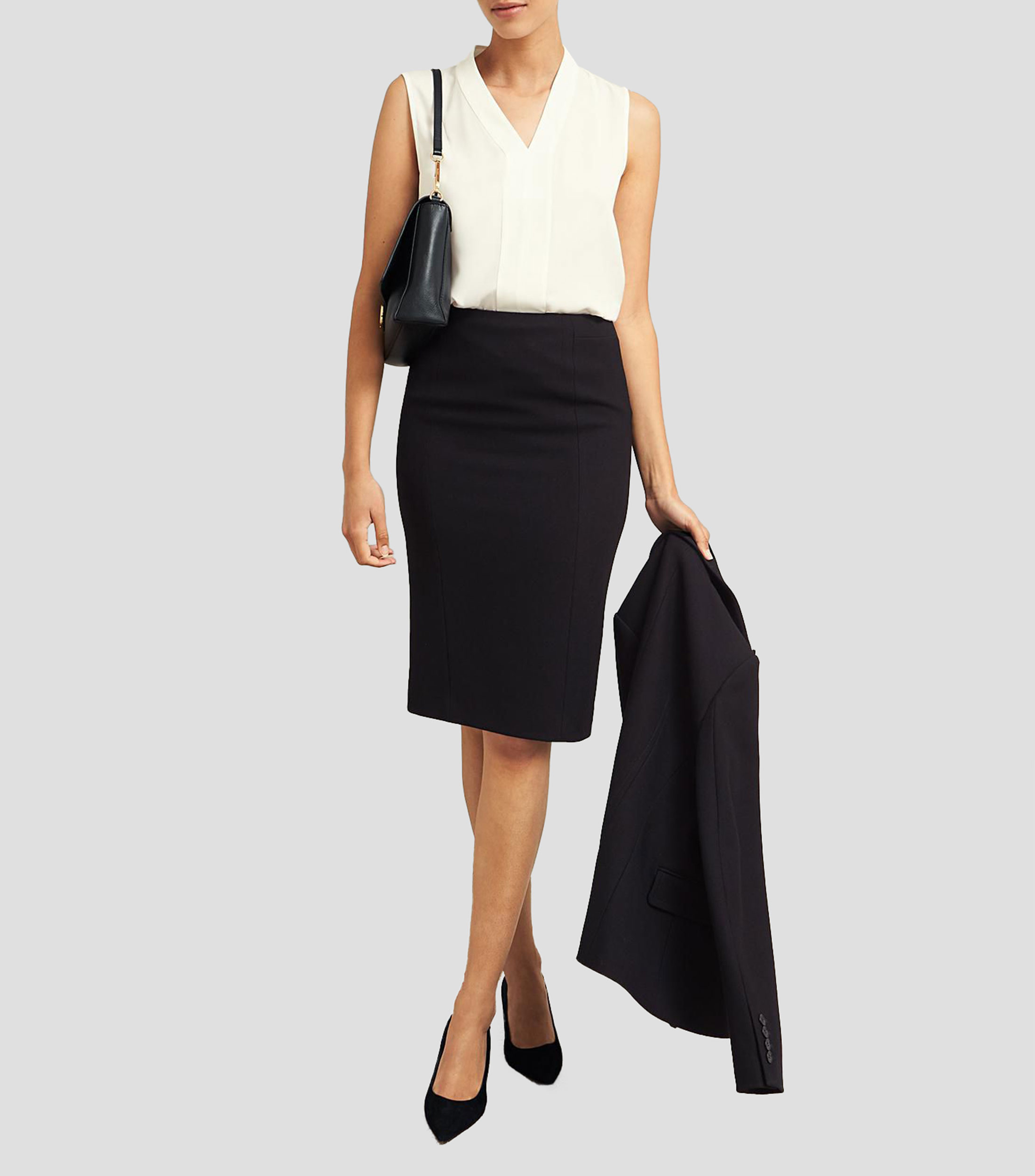 Falda midi corte recto lisa Mujer