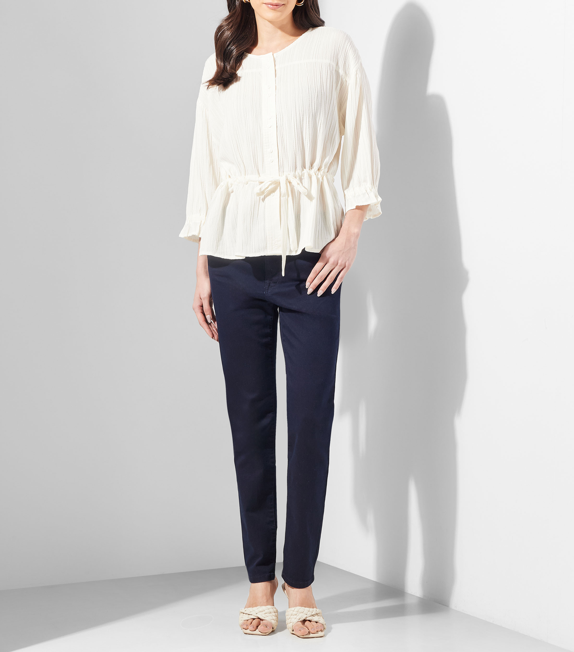 Blusa lisa manga 3/4 Mujer
