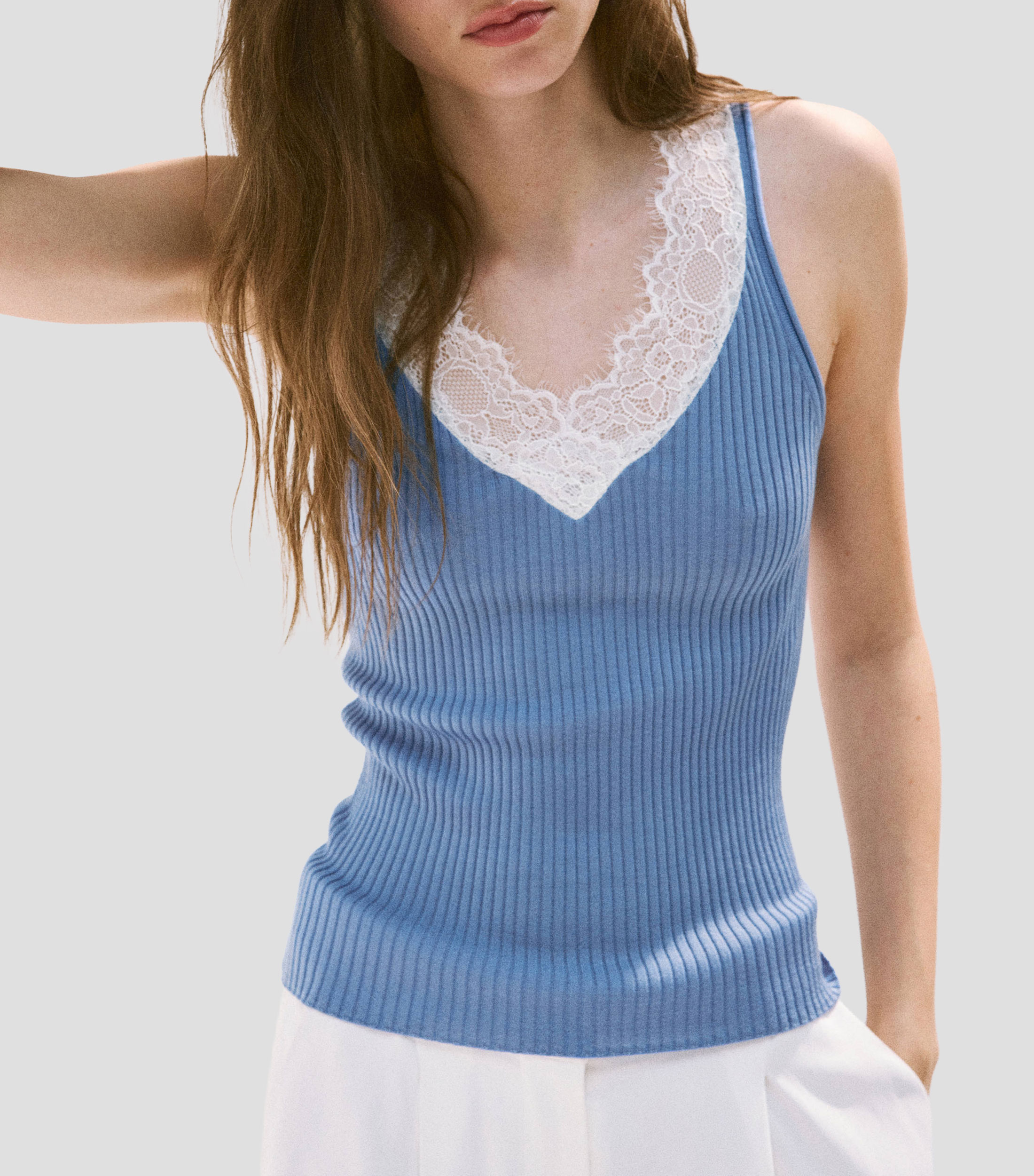 Top cuello V sin mangas fantasía Mujer