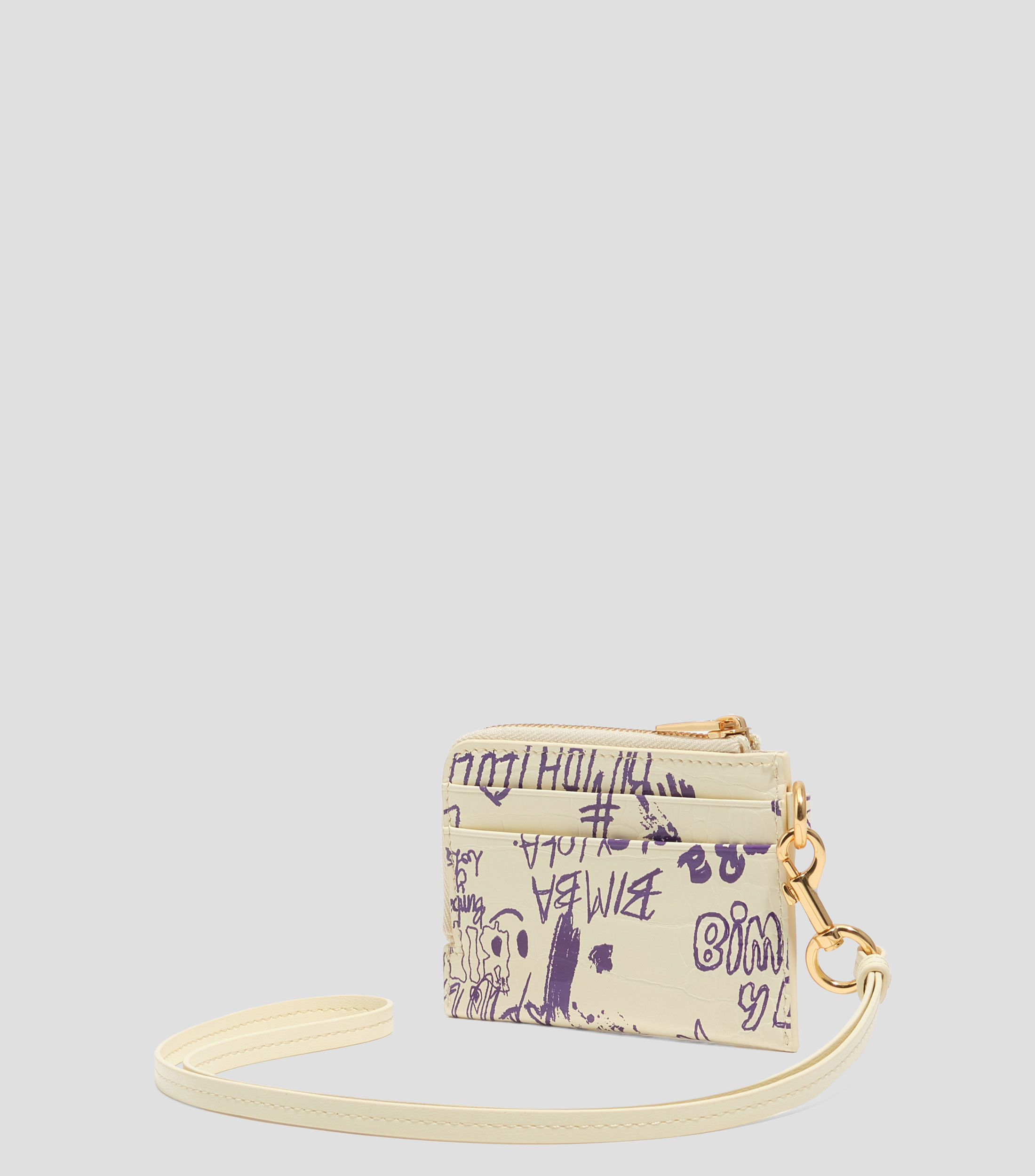 Monedero tarjetero textura brillo print Bimba logo amarillo púrpura Mujer