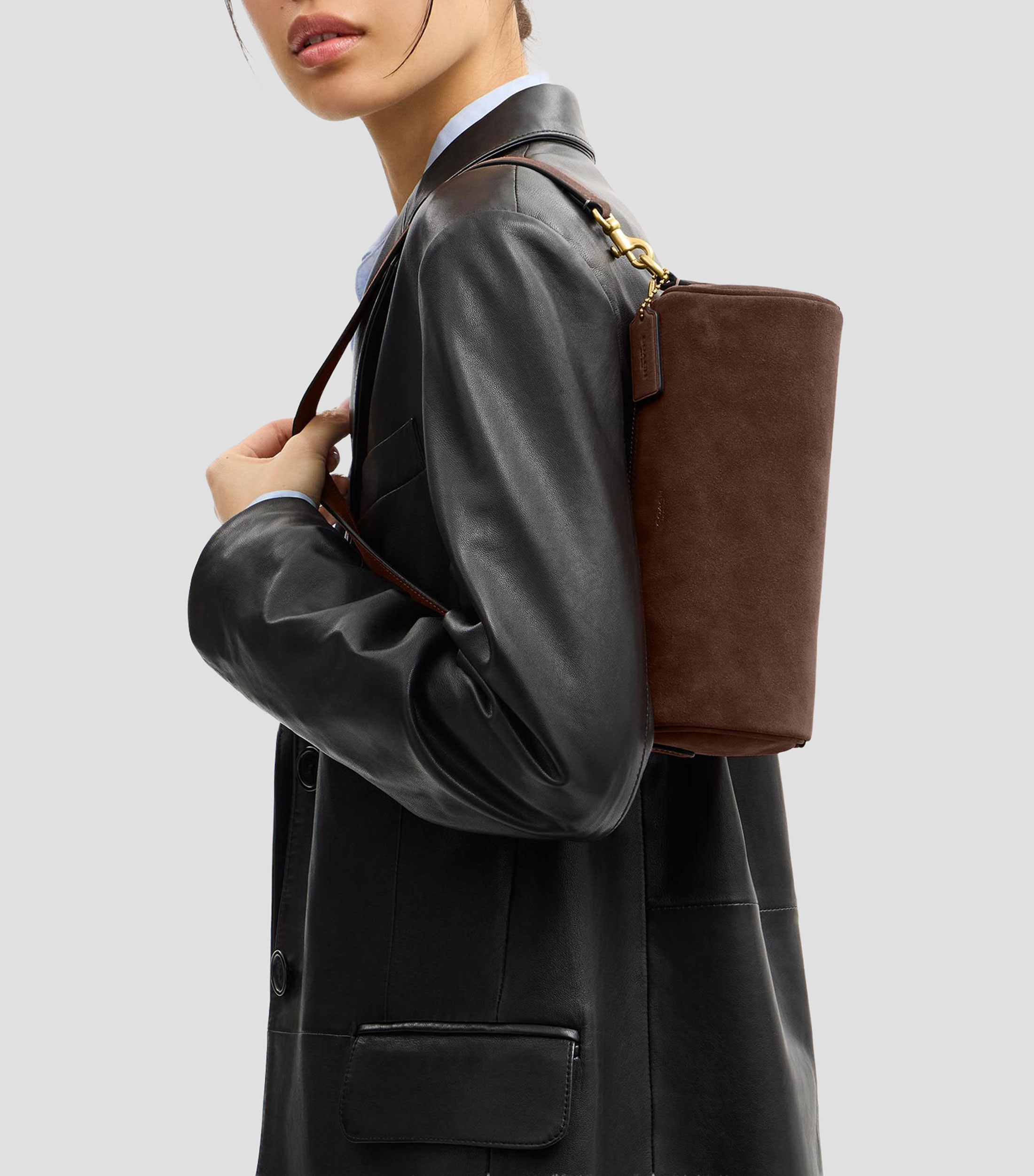 Bolsa shoulder de ante Barrel lisa Mujer