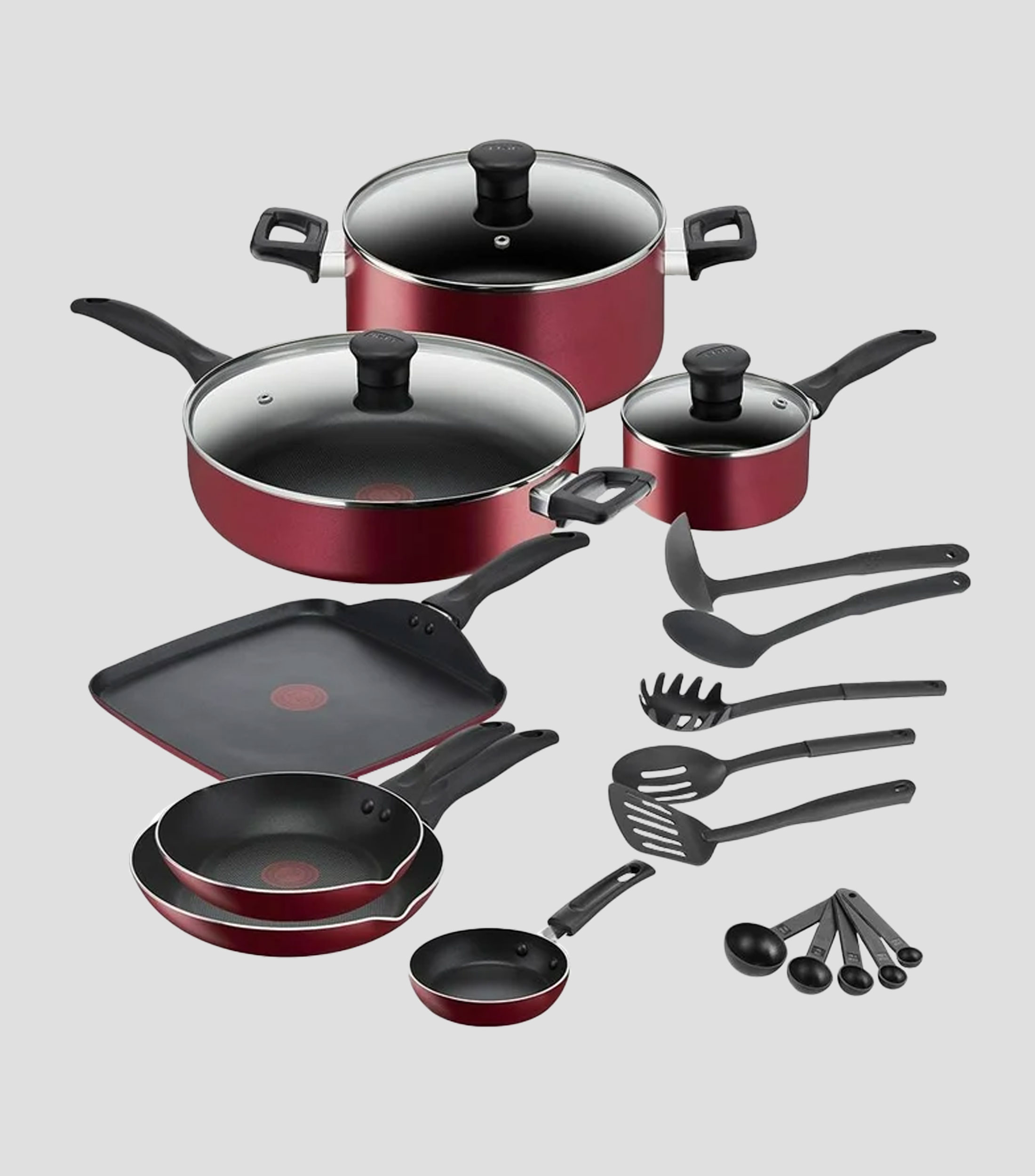 Batería de cocina en aluminio Easy Care 20 piezas roja