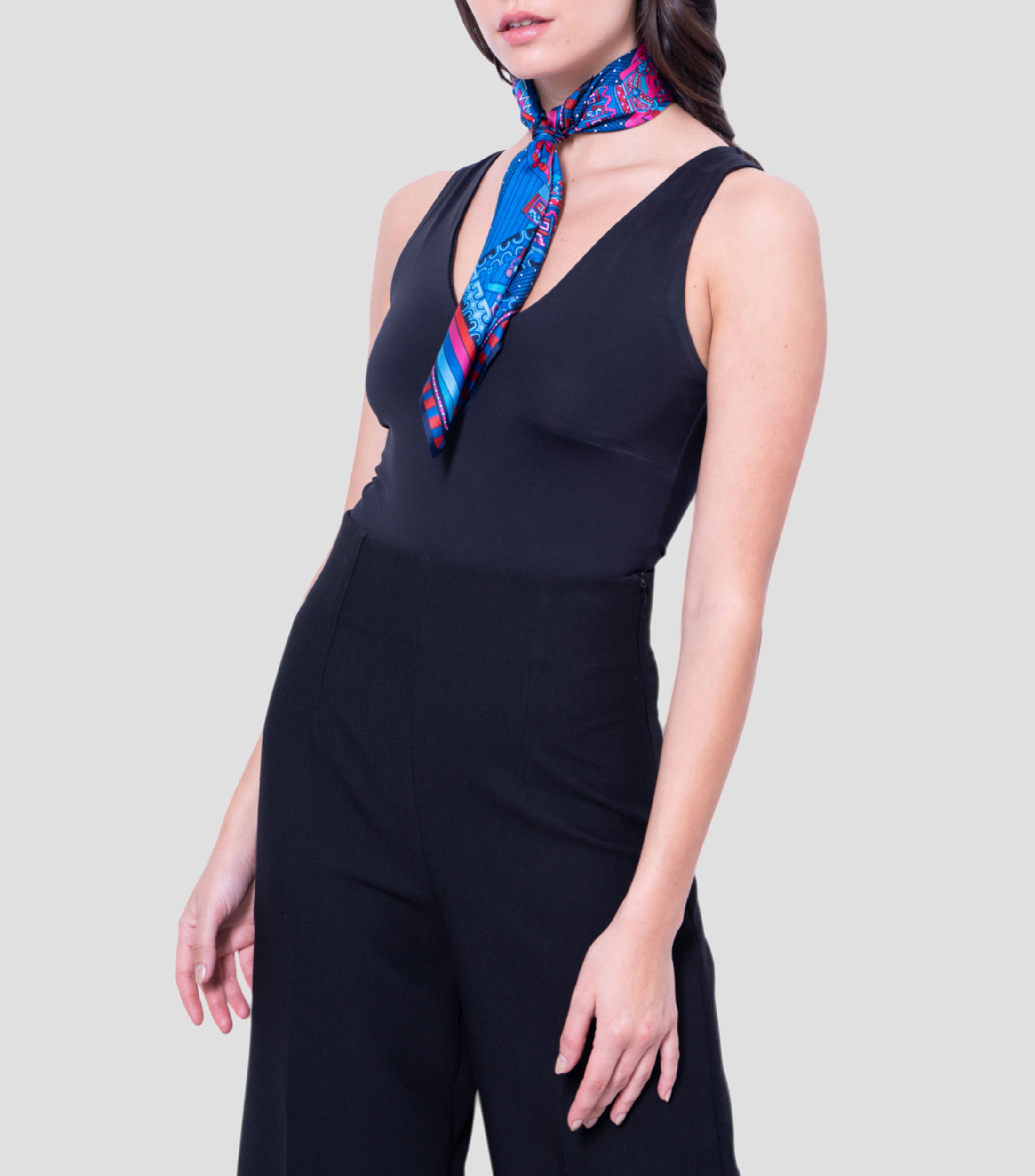 Mascada Caritas Veracruz en seda azul, rosa Mujer