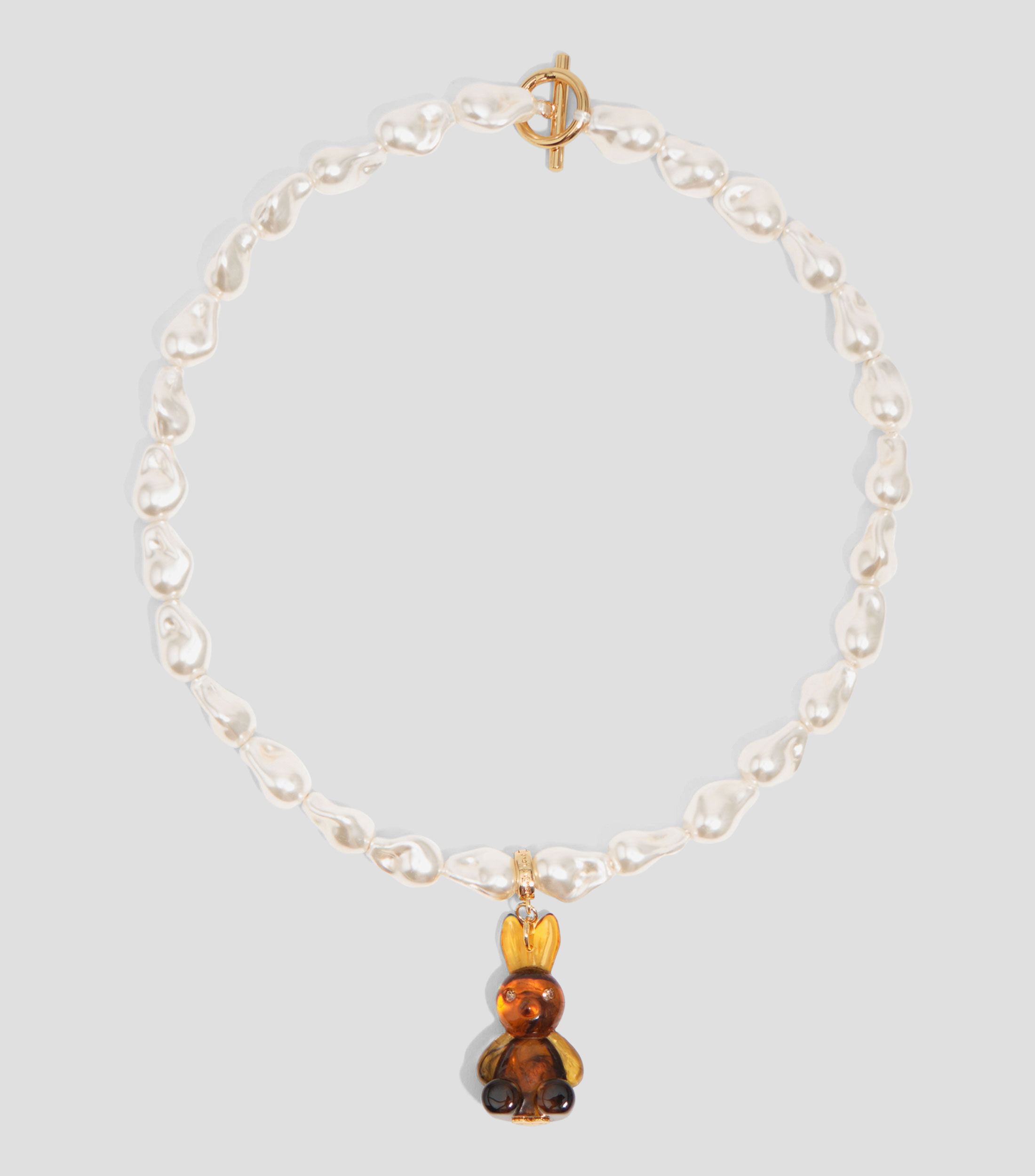 Collar perlas y conejo resina ámbar Mujer