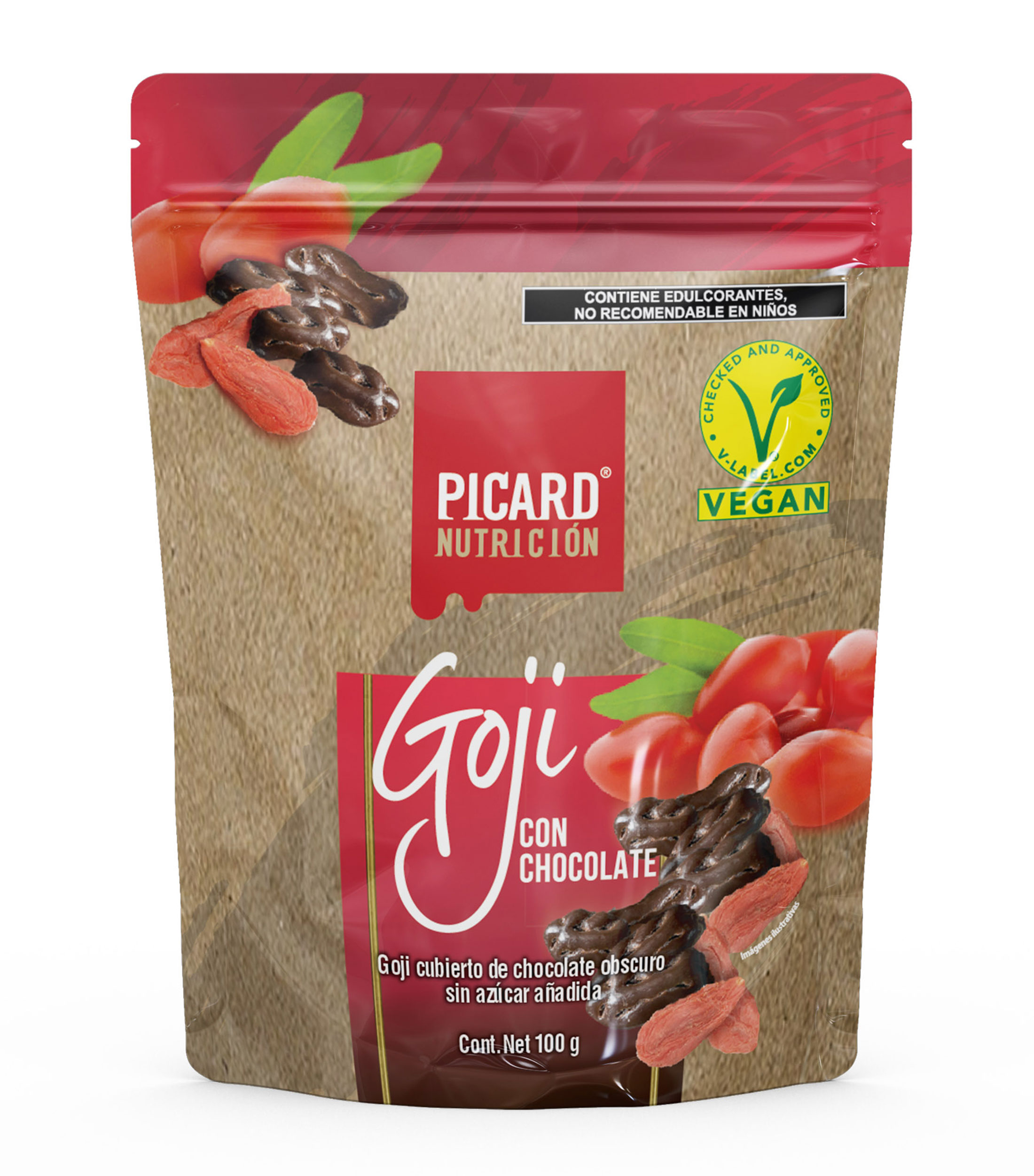 Bolsa Goji cubierto de Chocolate obscuro, 100 g