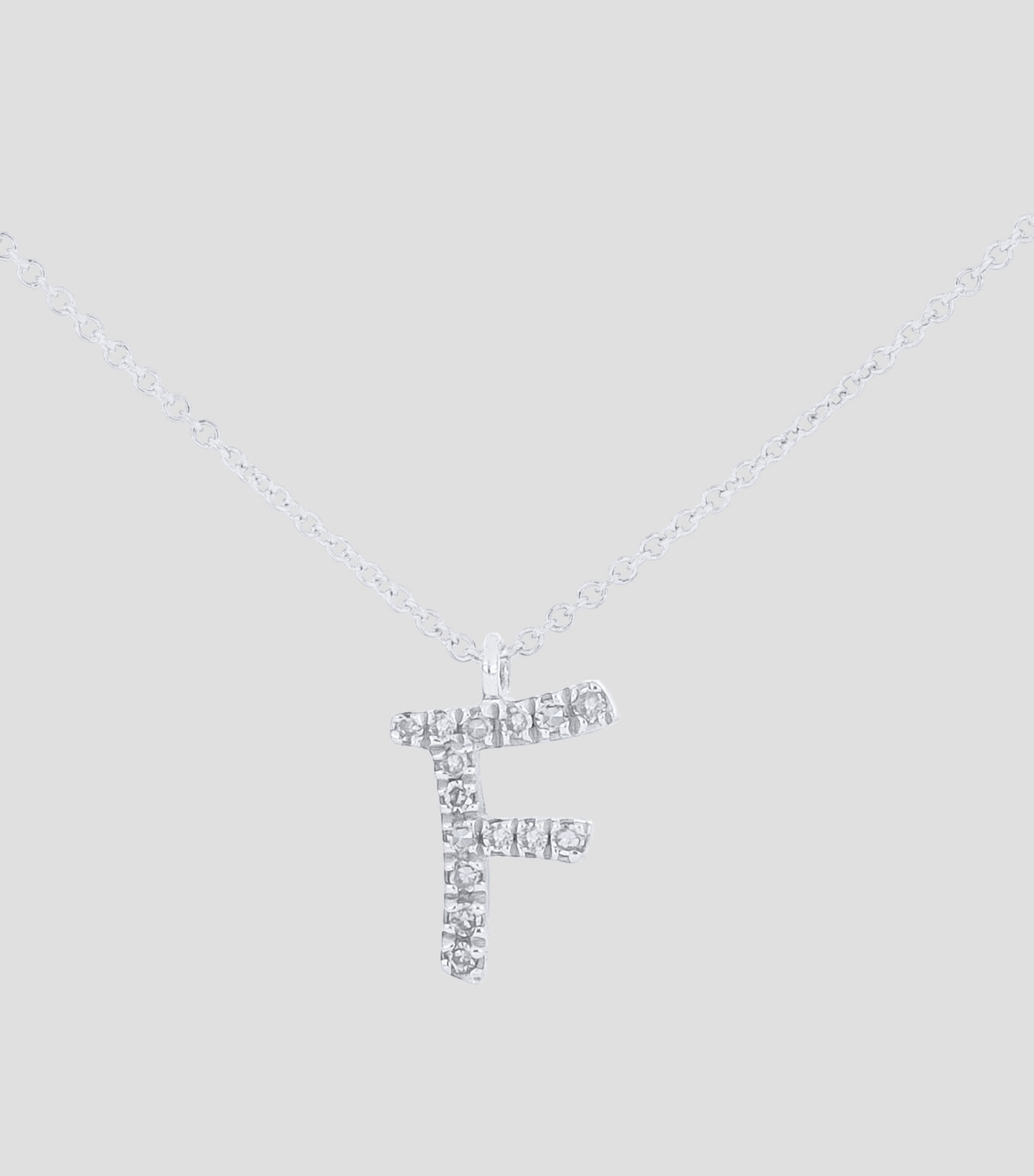 Dije en letra "F" y cadena en Oro blanco 14 Kts Mujer