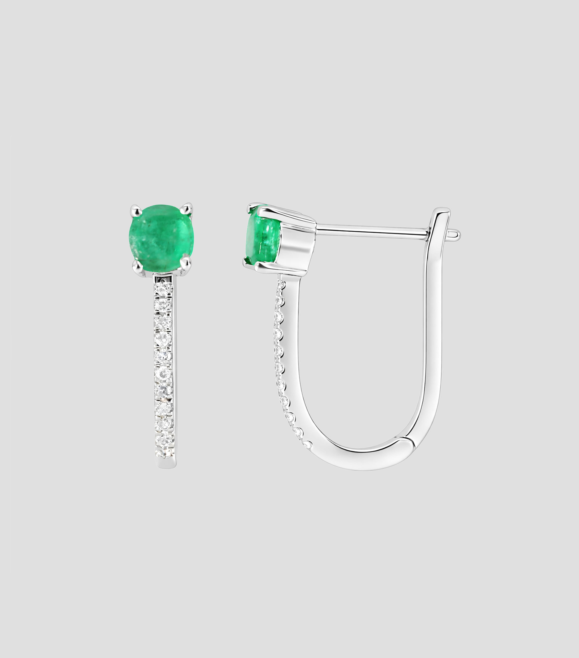 Aretes en Oro blanco de 18 Kilates con brillantes y esmeralda Mujer