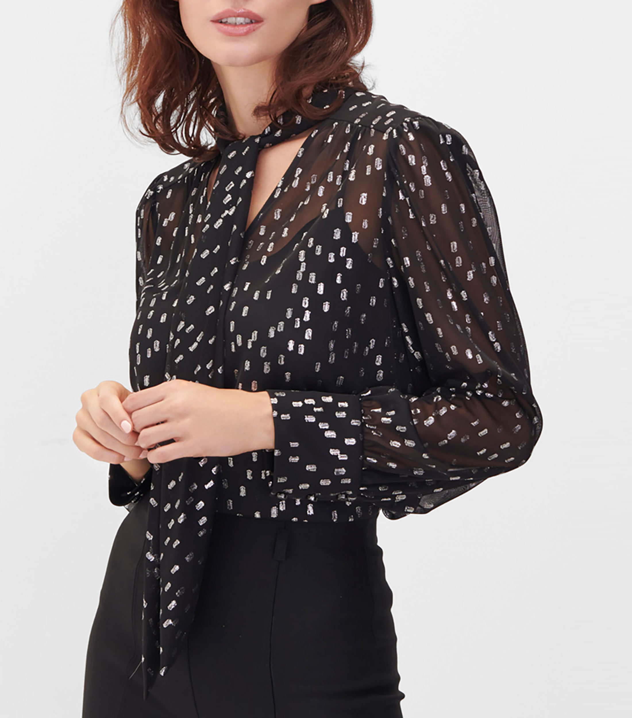 Julio: Blusa Negra Transparente Con Motivos Plateados Mujer El - Main Image