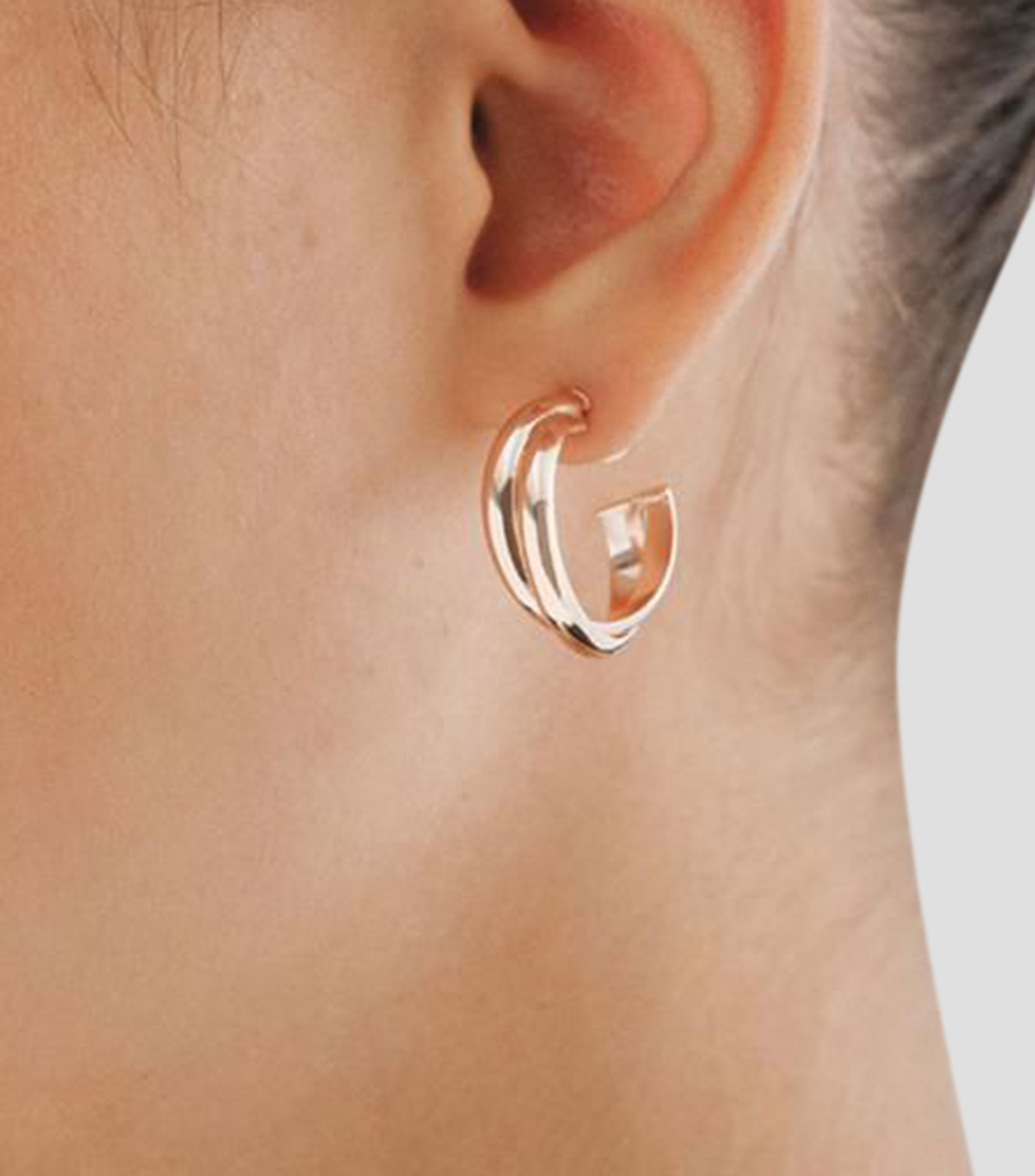 Pendientes en plata .925 de aro doble mediano Crossed Hooped Mujer