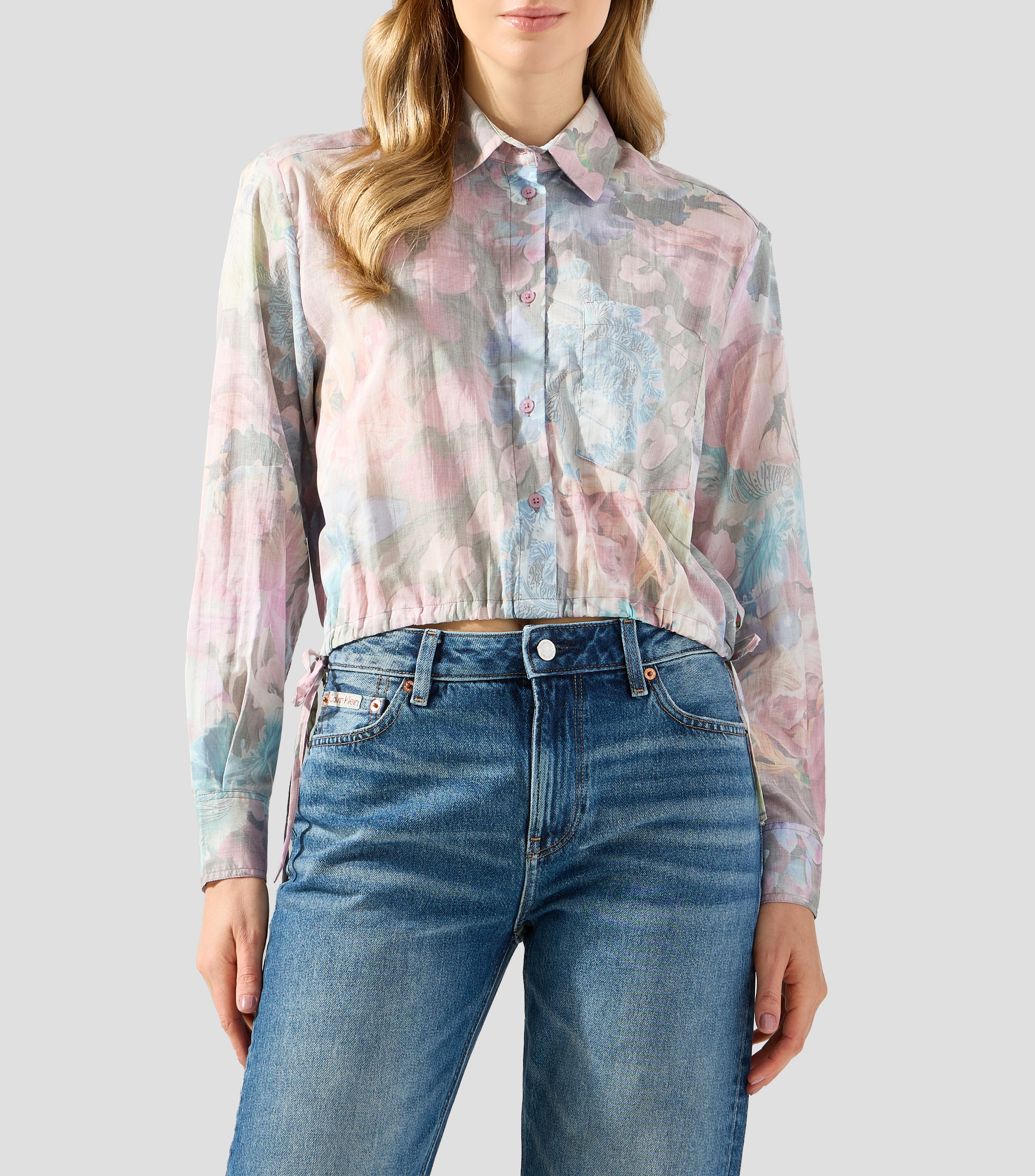 Blusa estampada manga larga Mujer