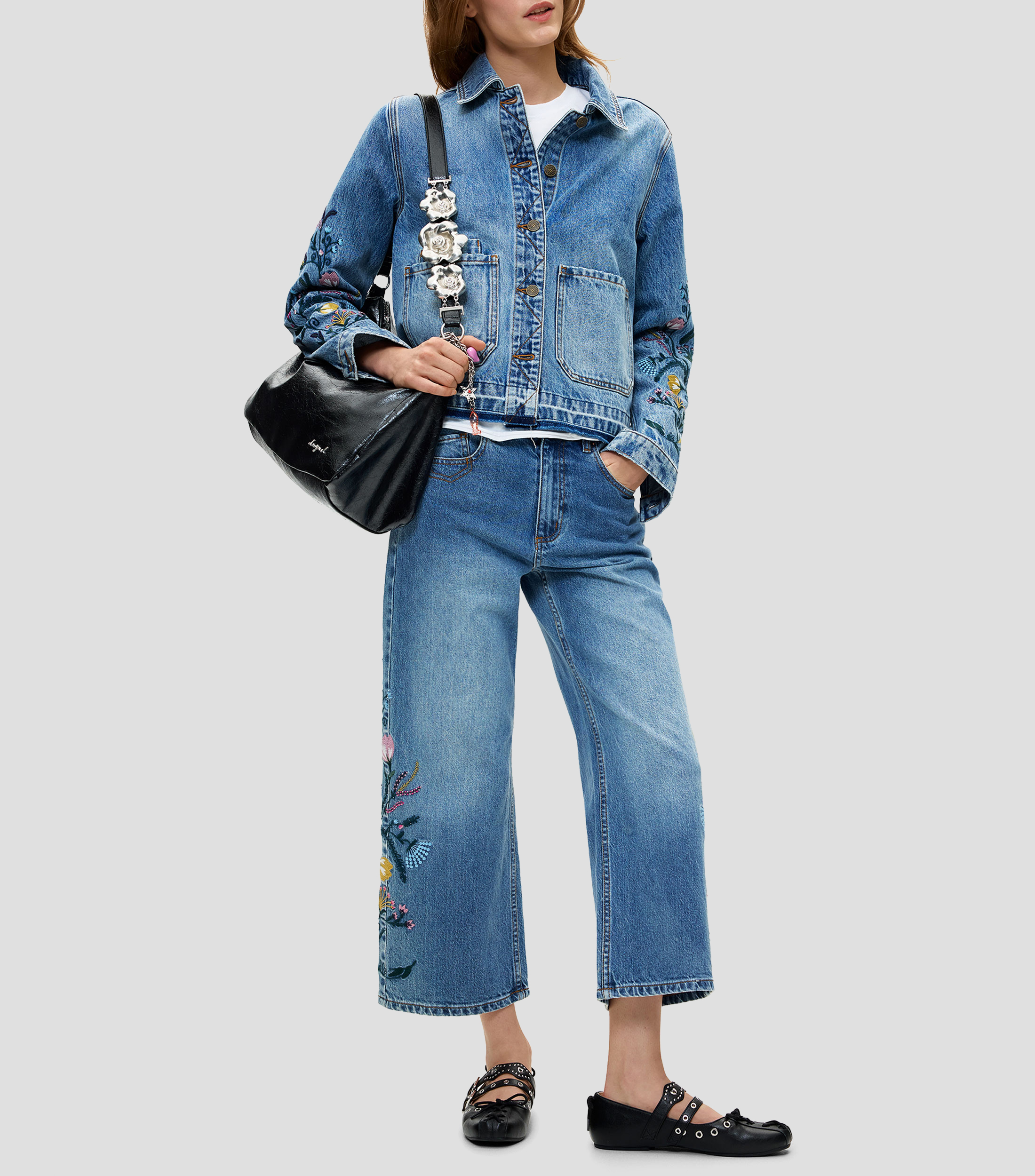 Pantalón Flores Vaquero Mujer