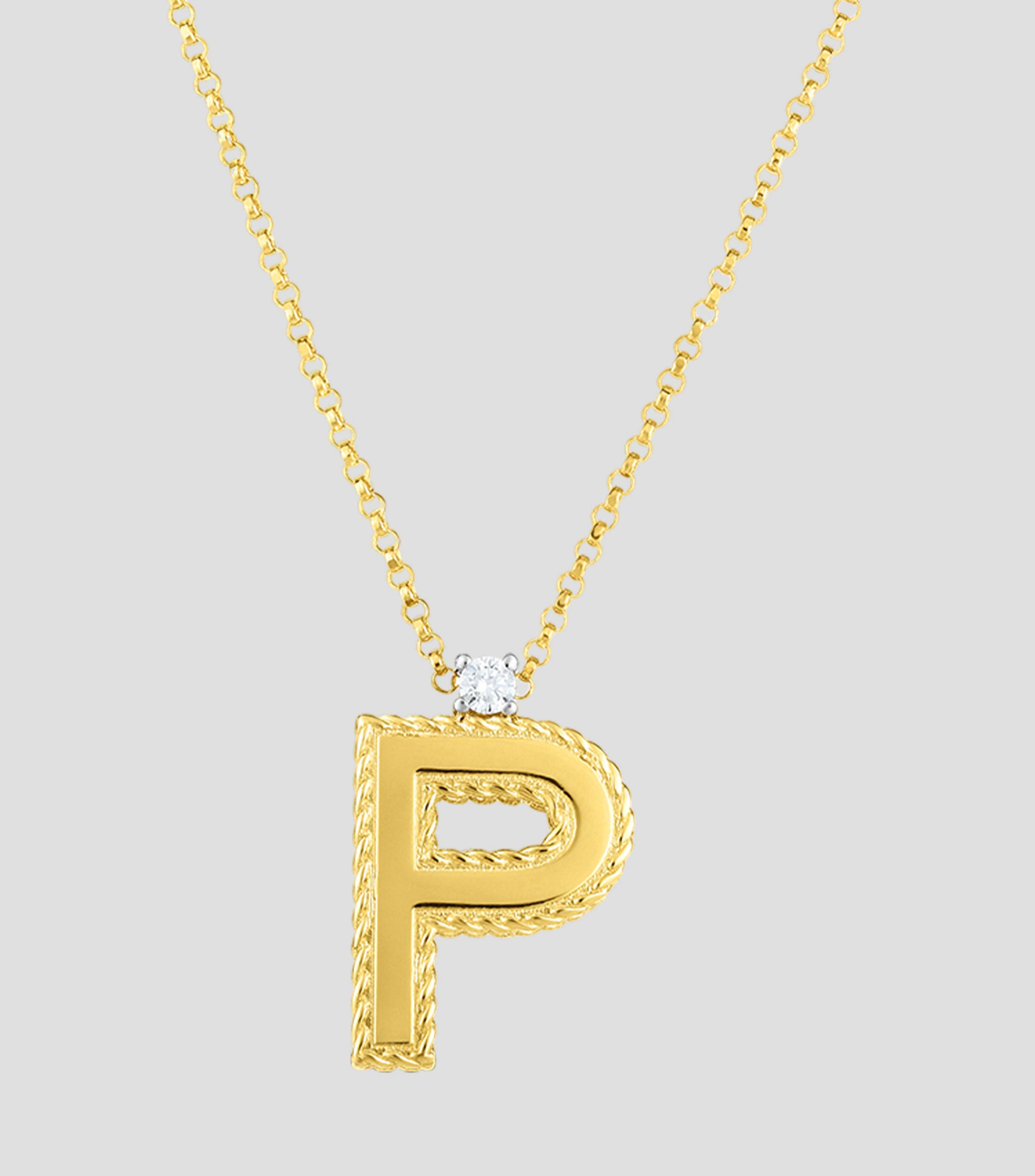 Colgante en Oro 18 Kilates Letter quotPquot con Diamante Mujer