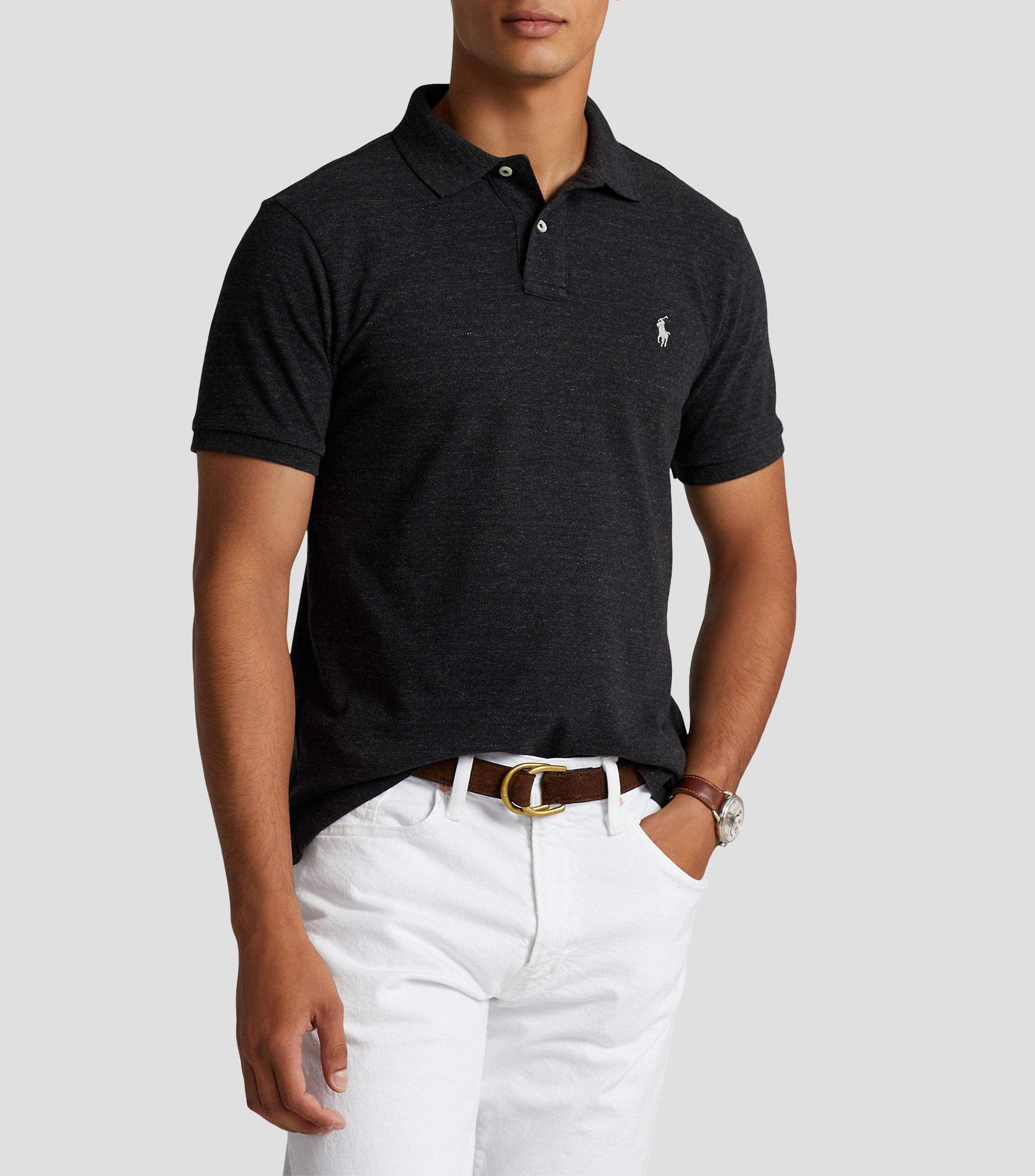 Playera tipo polo manga corta jaspeada Hombre