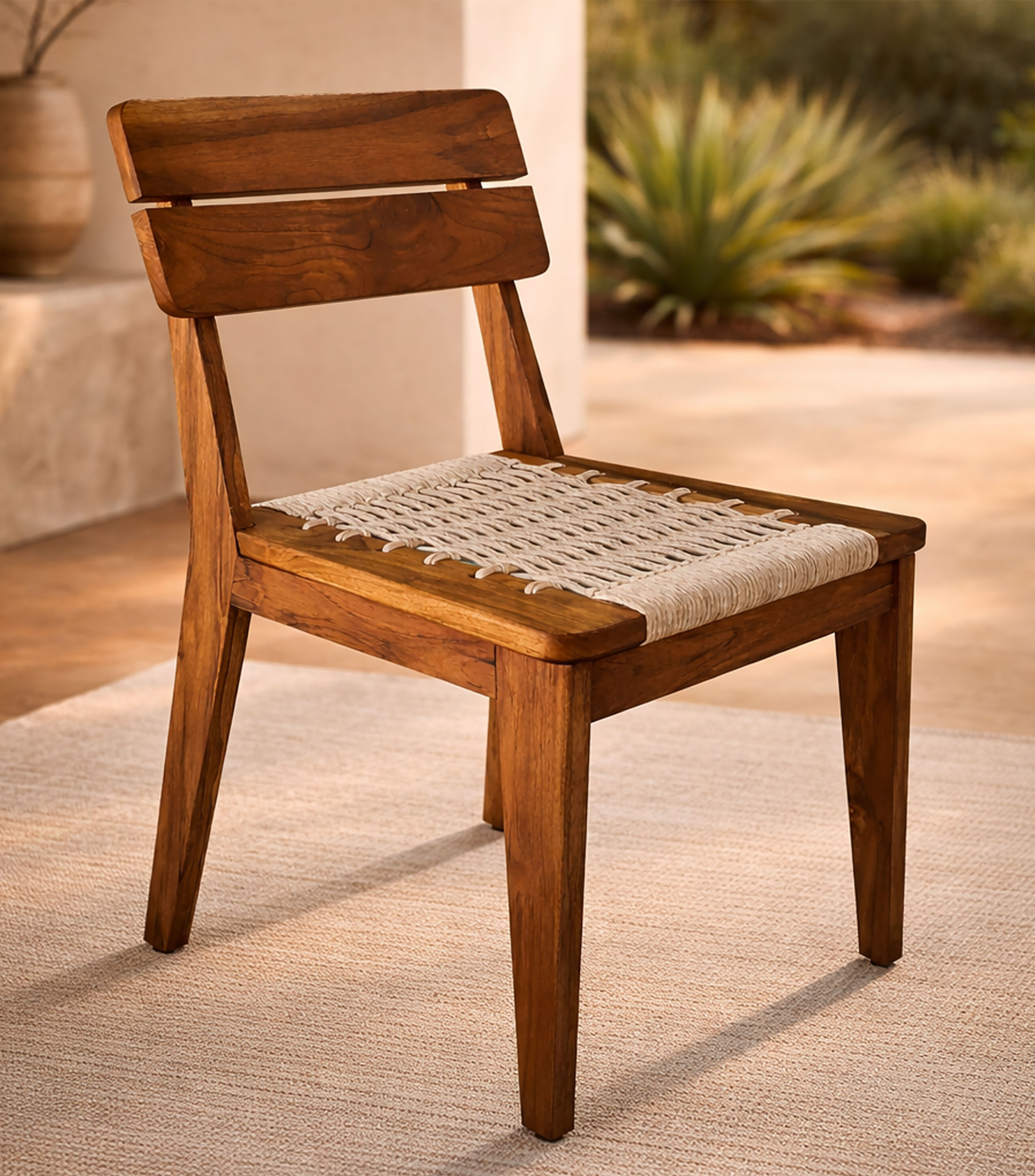 Silla Portbou en madera de teca café