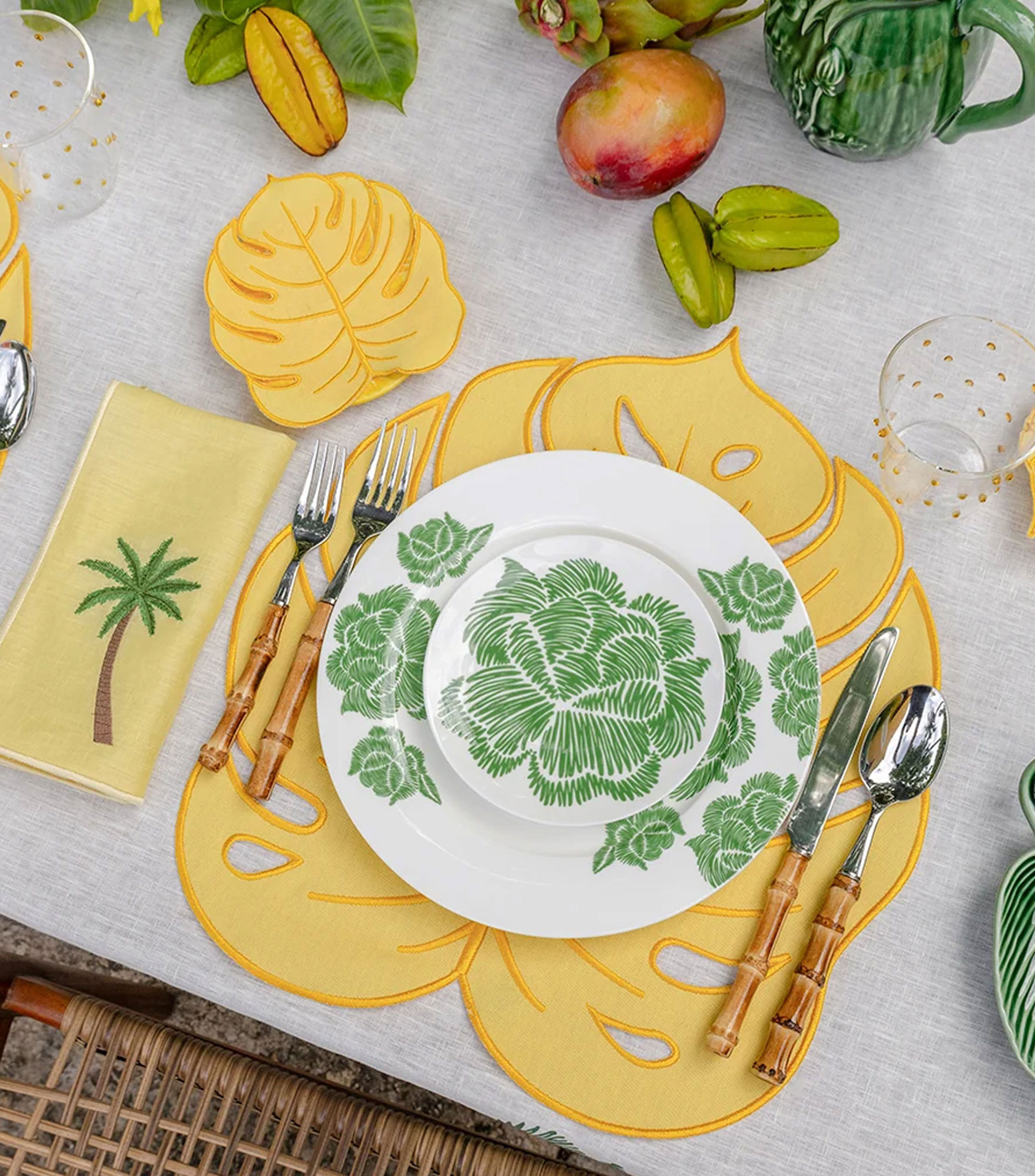 Set 4 Servilletas Amarillas Palmera Tropical