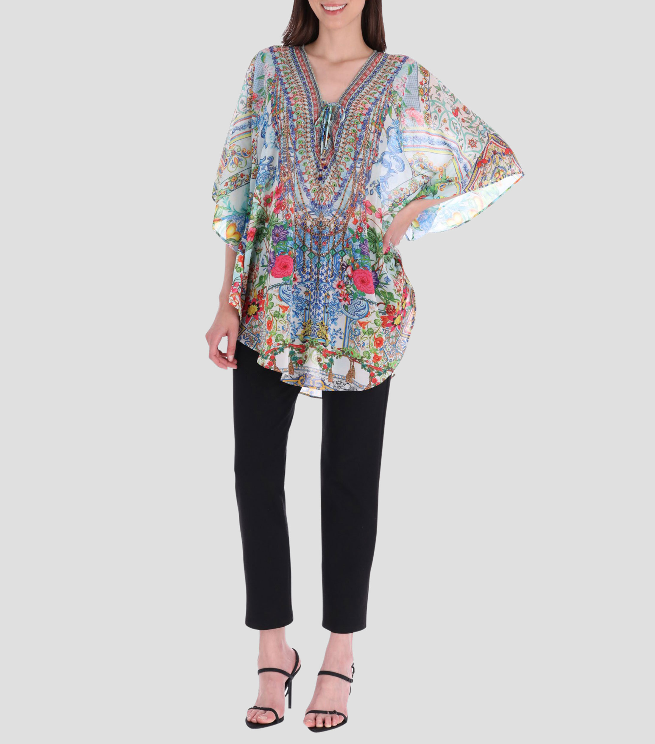 Blusa tipo tunica con estampado manga 3,4 Mujer