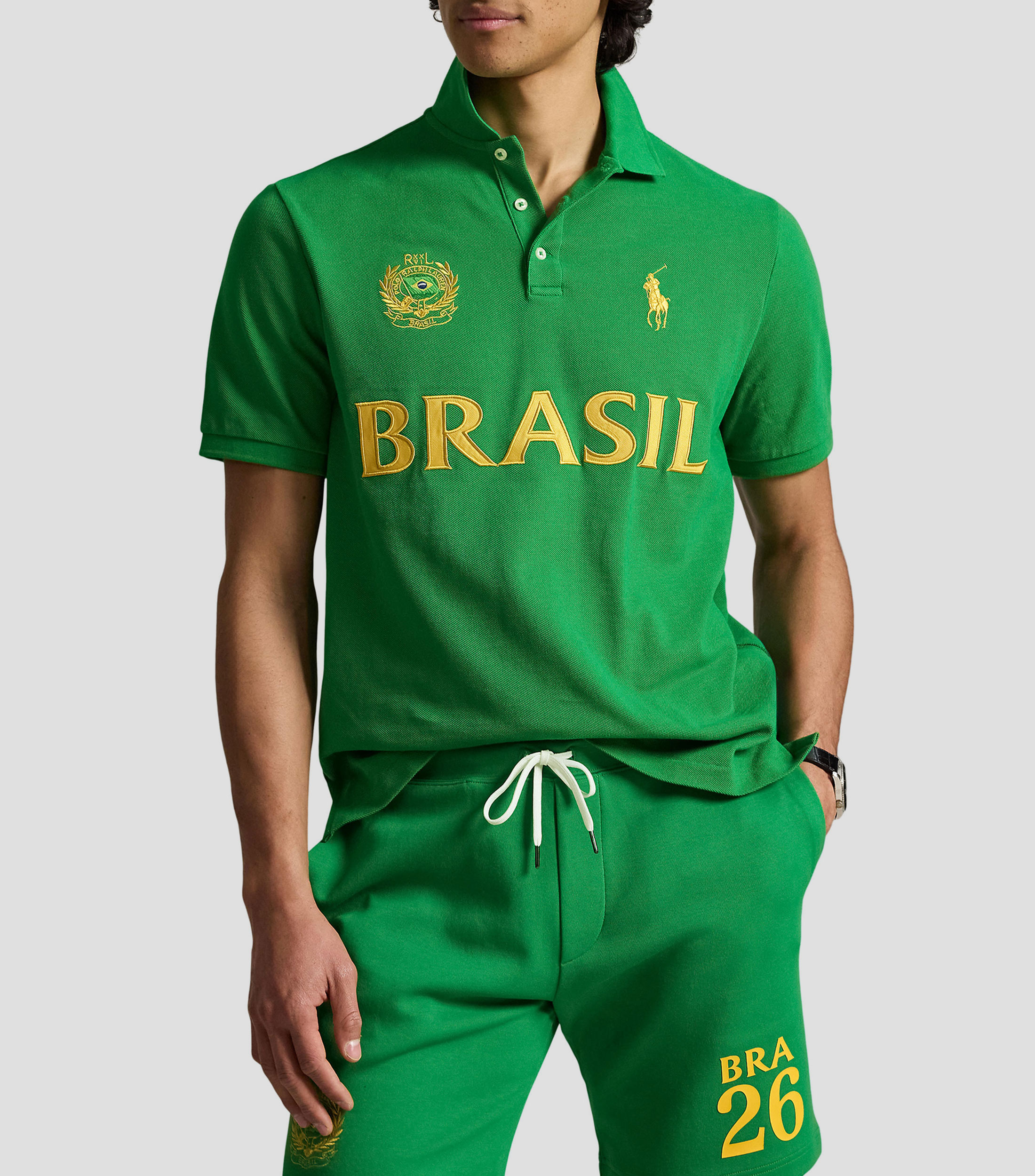 Playera tipo polo con manga corta bordada Hombre