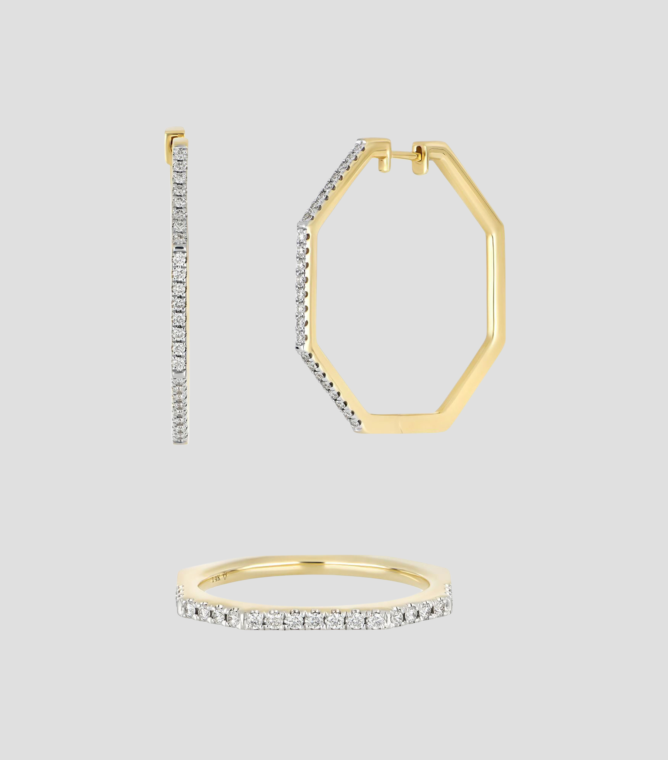Set de anillo y aretes en Oro amarillo de 14 Kilates con diamantes Mujer
