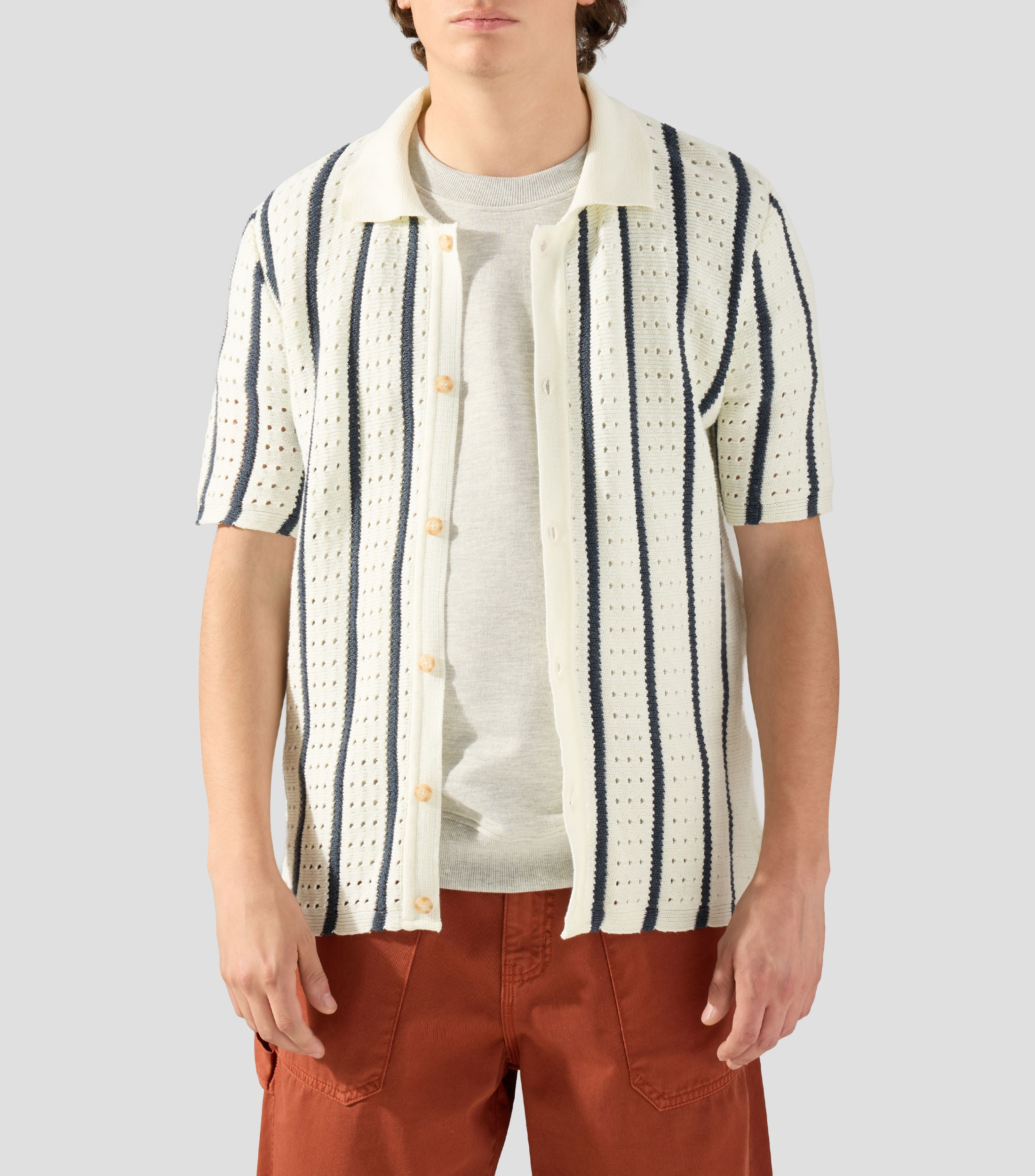 Camisa a rayas manga corta Hombre