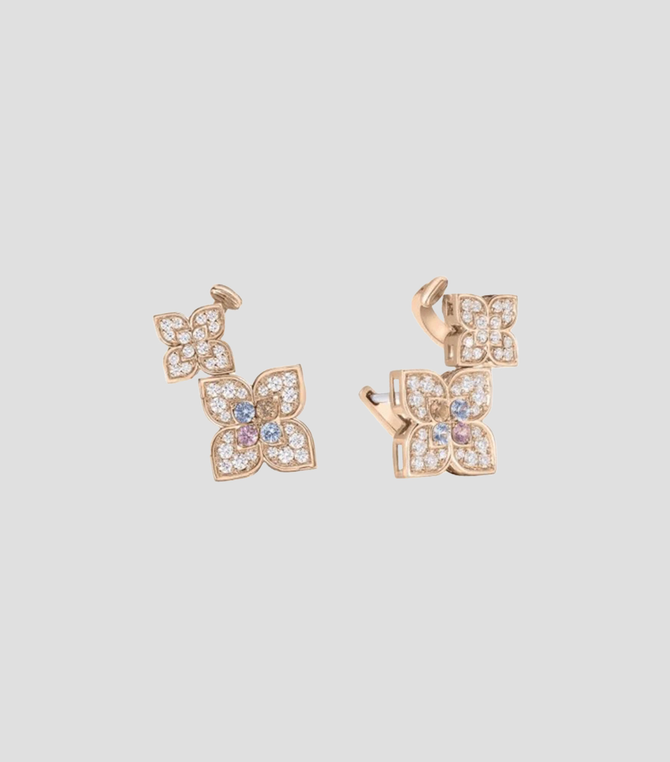 Aretes de doble flor en oro rosa de 18 kilates con diamantes y gemas Venetian Princess Carnival Mujer