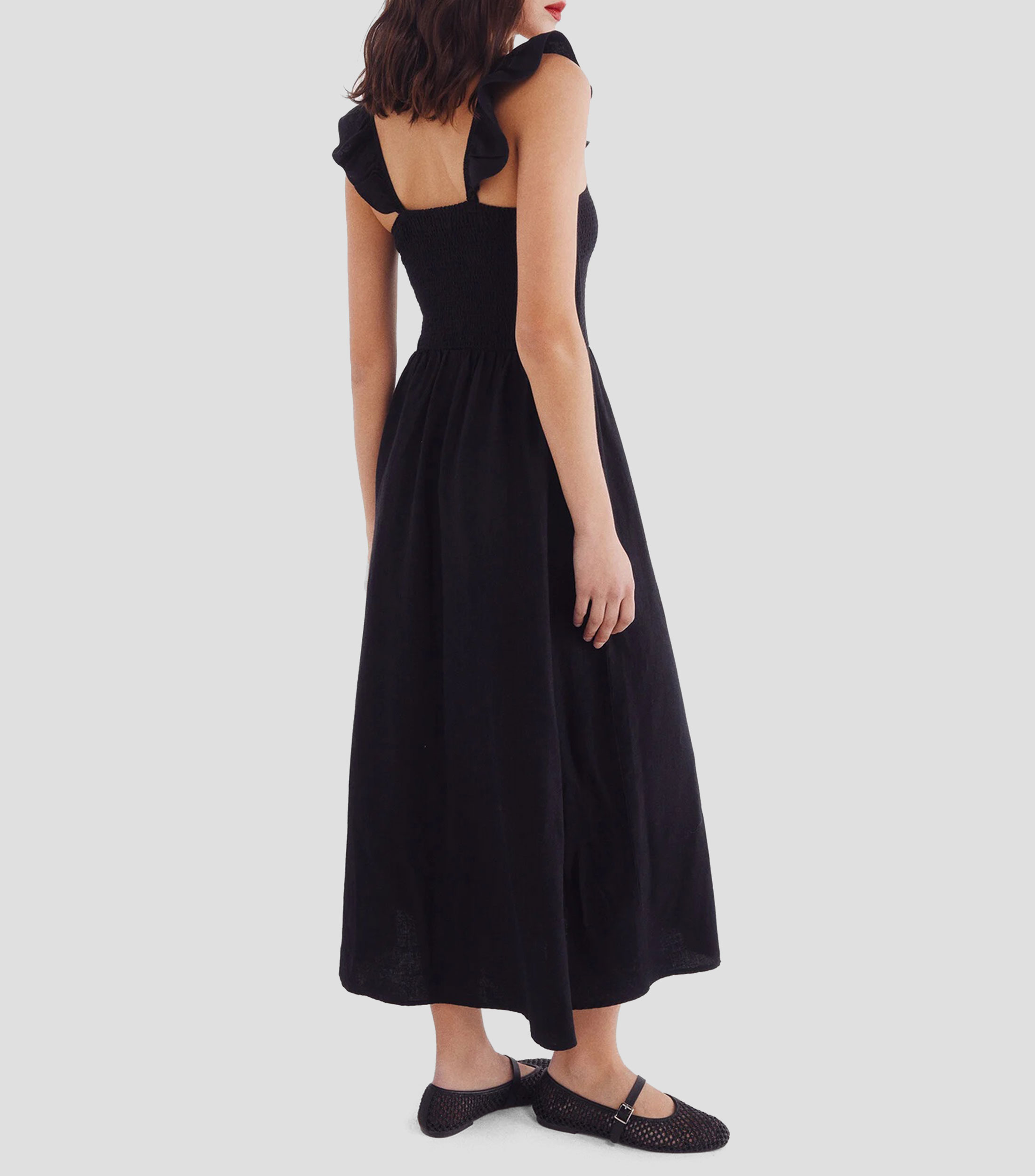 Vestido largo con frunce Mujer