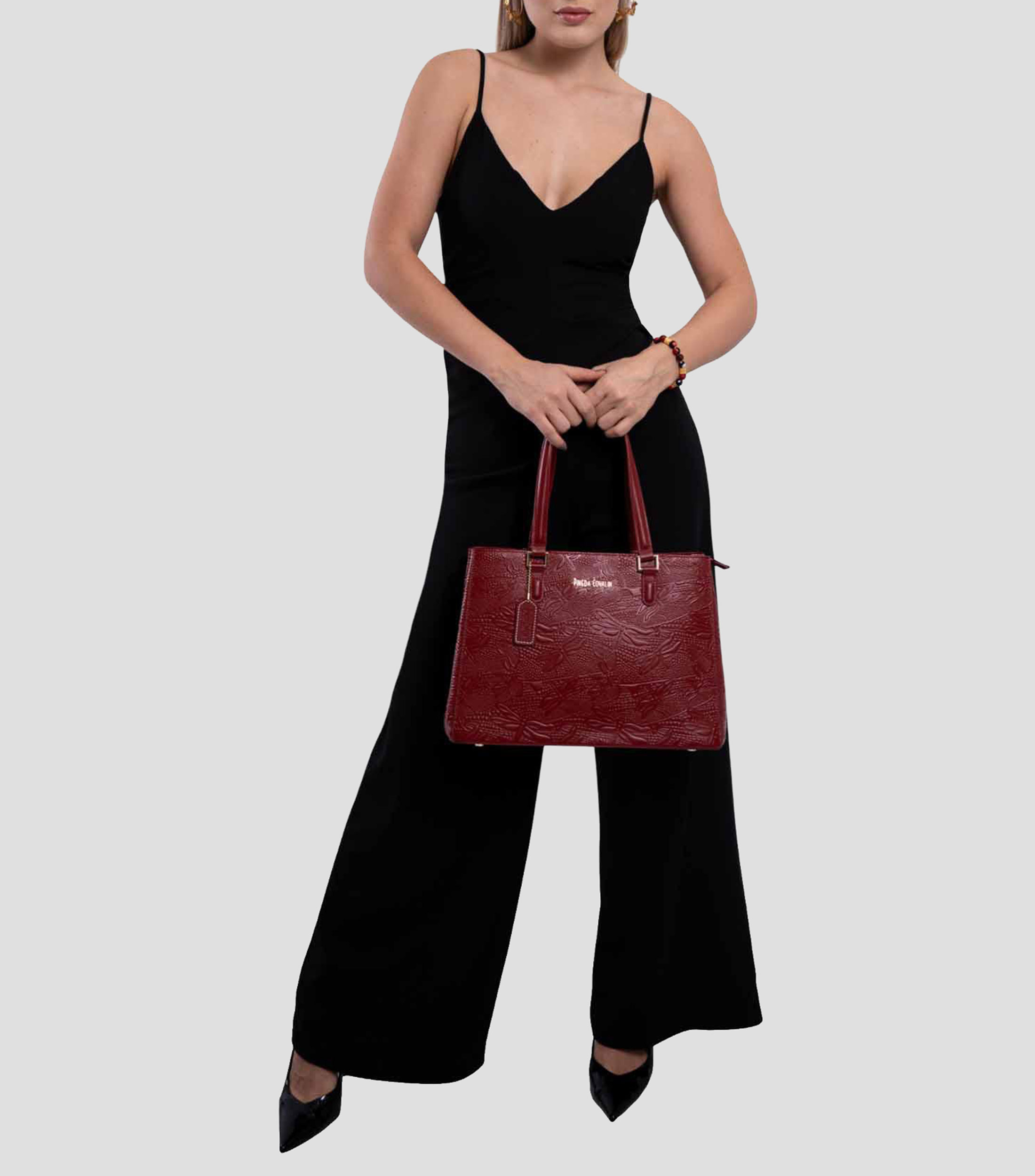 Bolsa satchel lisa con grabado Mujer