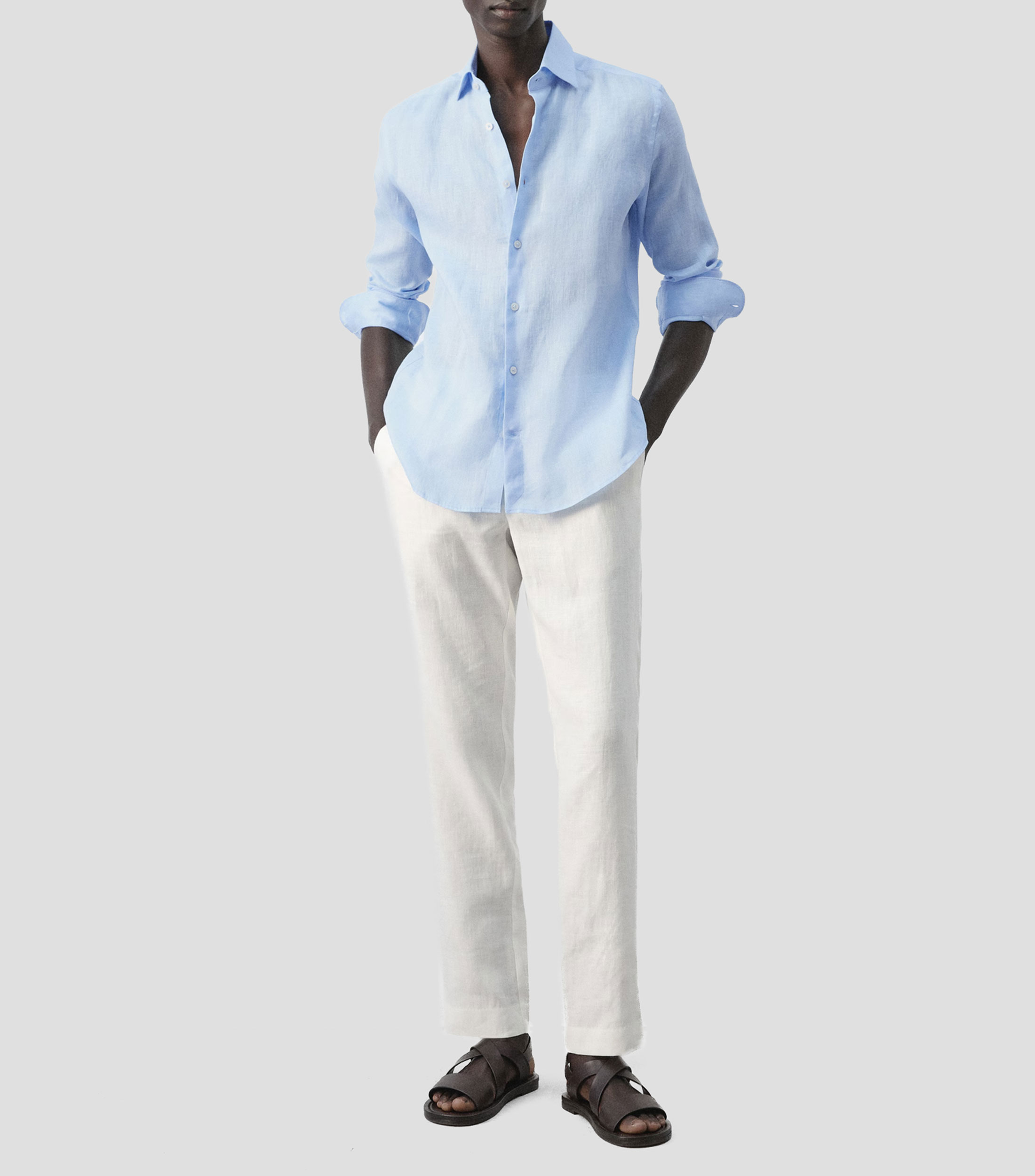 Camisa lisa manga larga Hombre