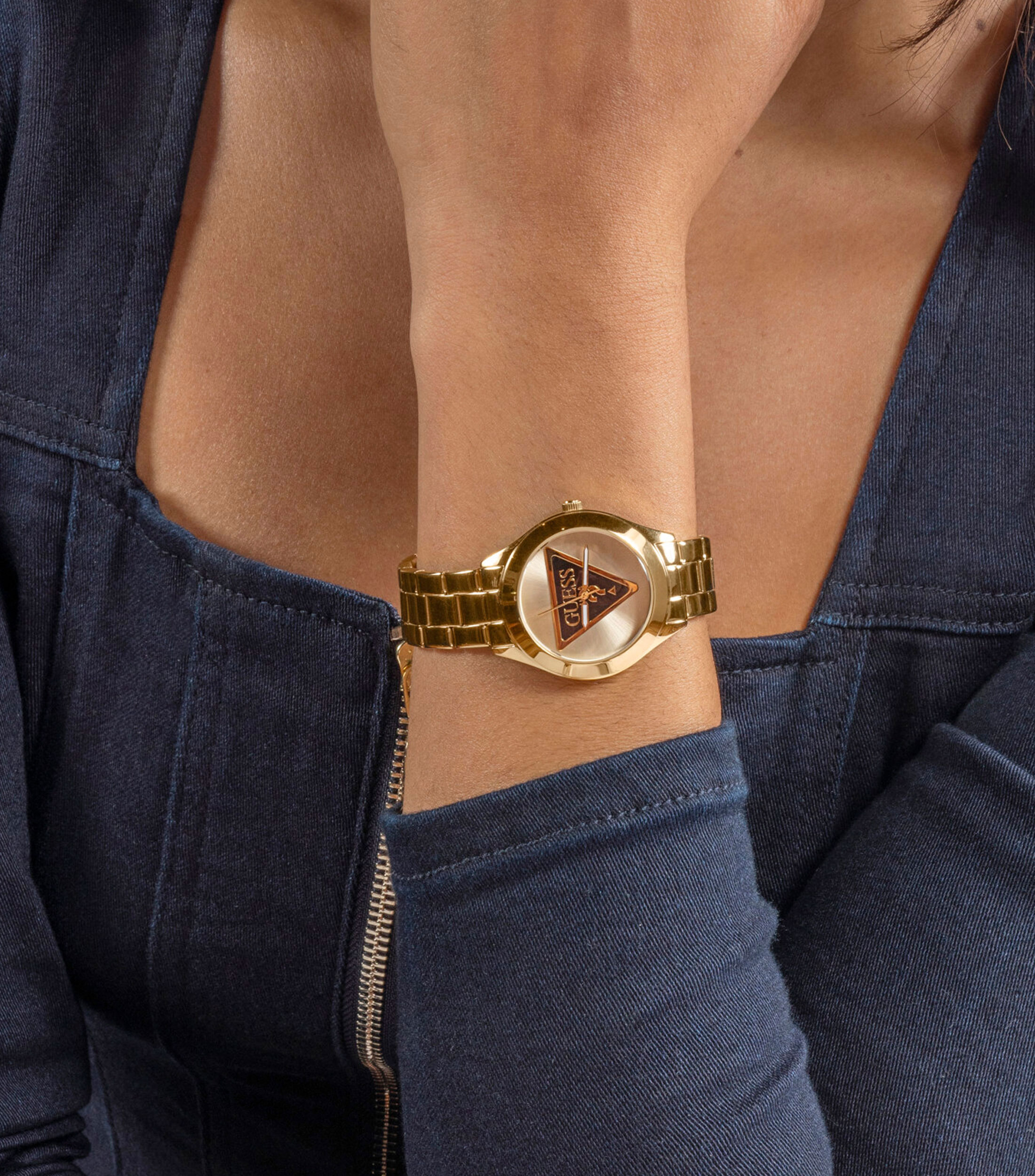 Reloj para Mujer Tri Plaque Casual, Dorado