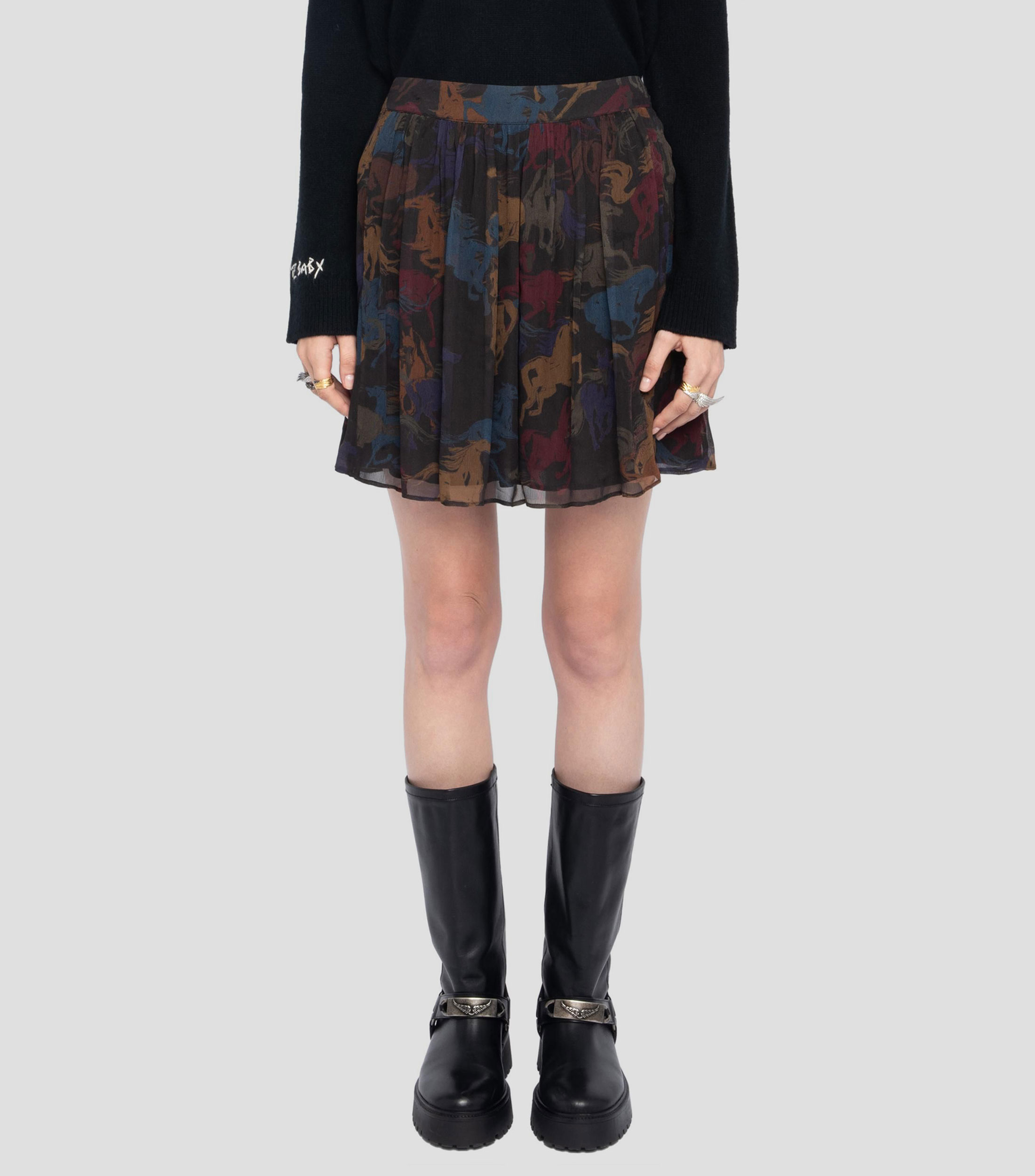 Falda corta de corte recto estampada Mujer