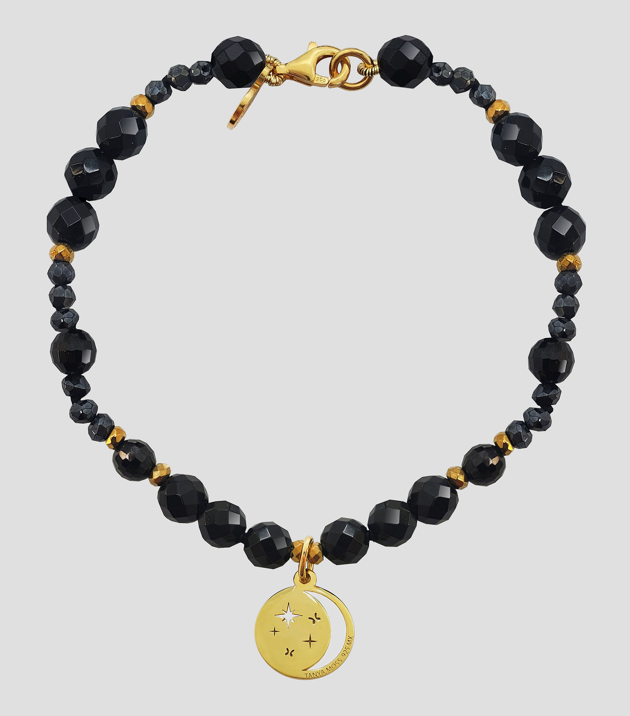 Pulsera en plata .925 Magia Luna Cosmos Ágata Negra Mujer