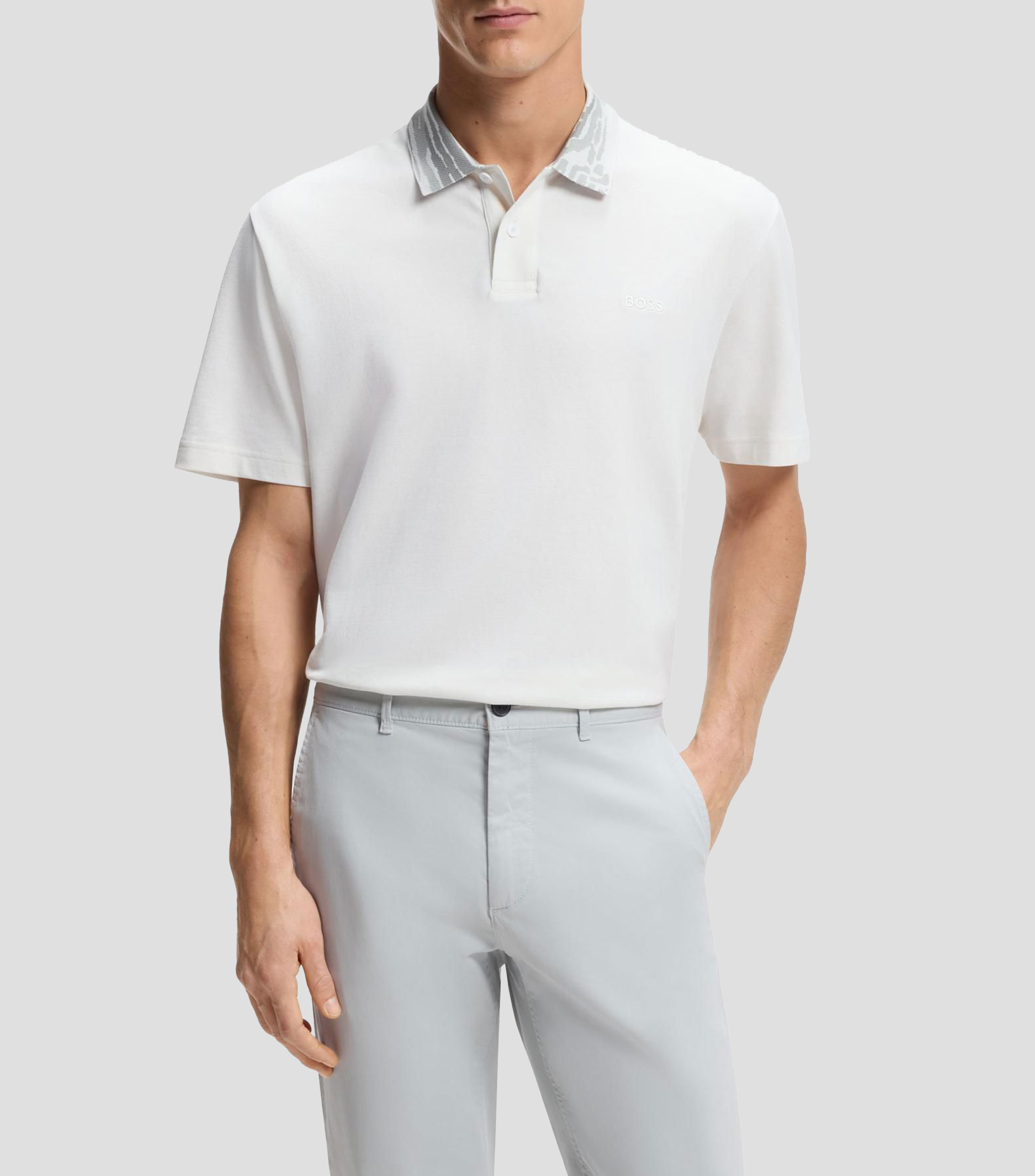 Polo de piqué de algodón con cuello de camuflaje Hombre