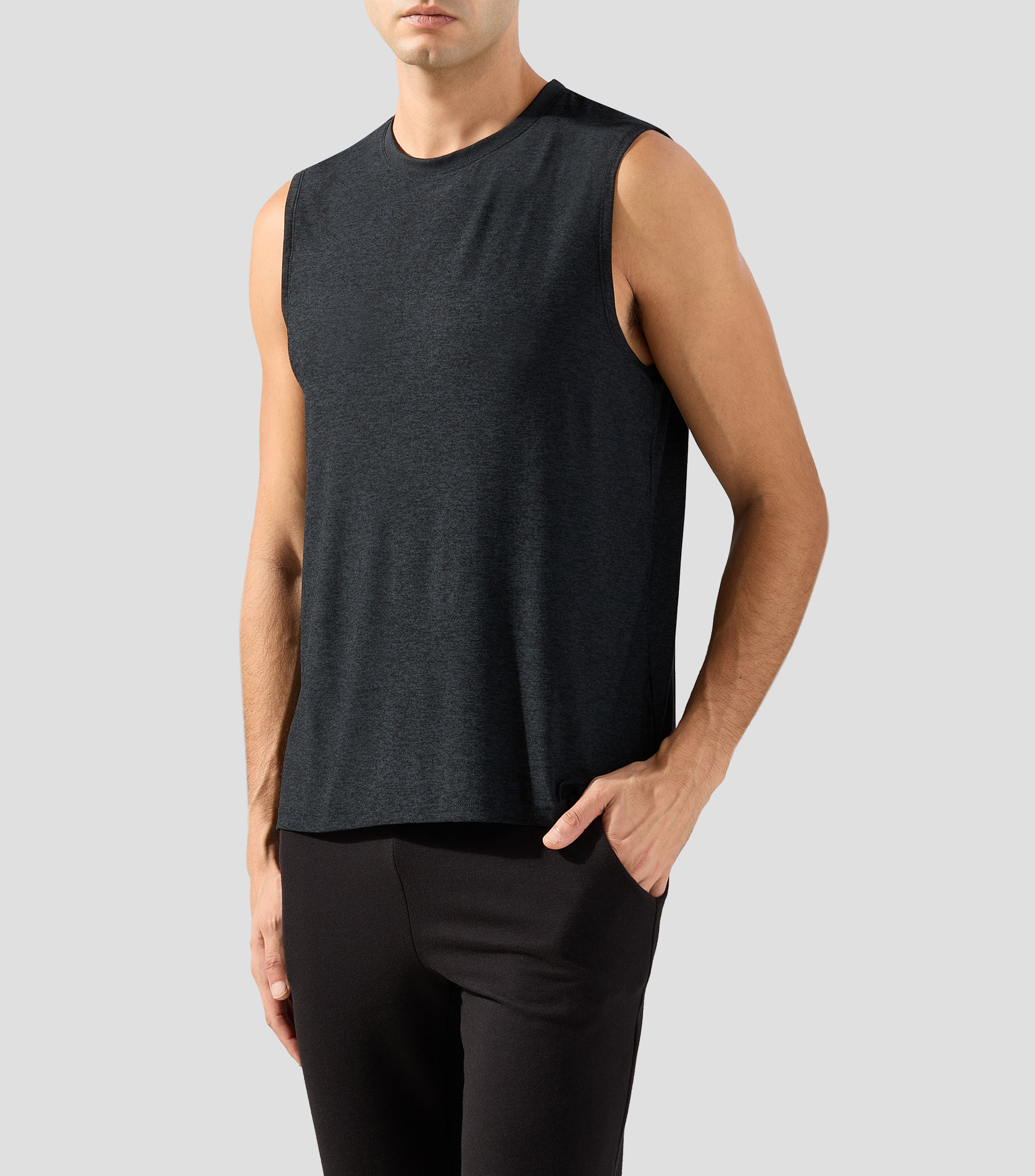 Playera para entrenamiento cuello redondo sin mangas jaspeada Hombre