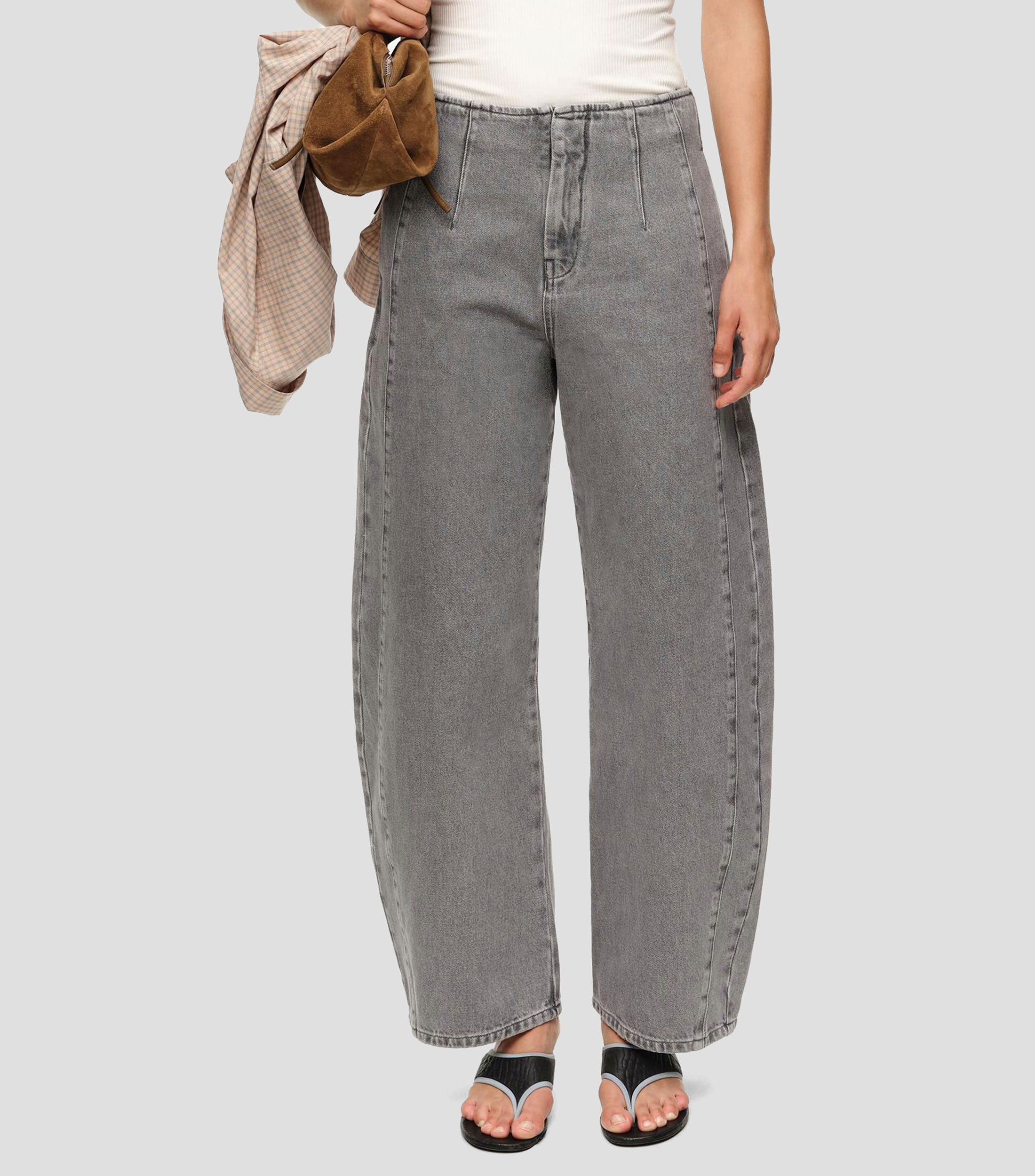 Jeans recto hebilla gris lavado Mujer