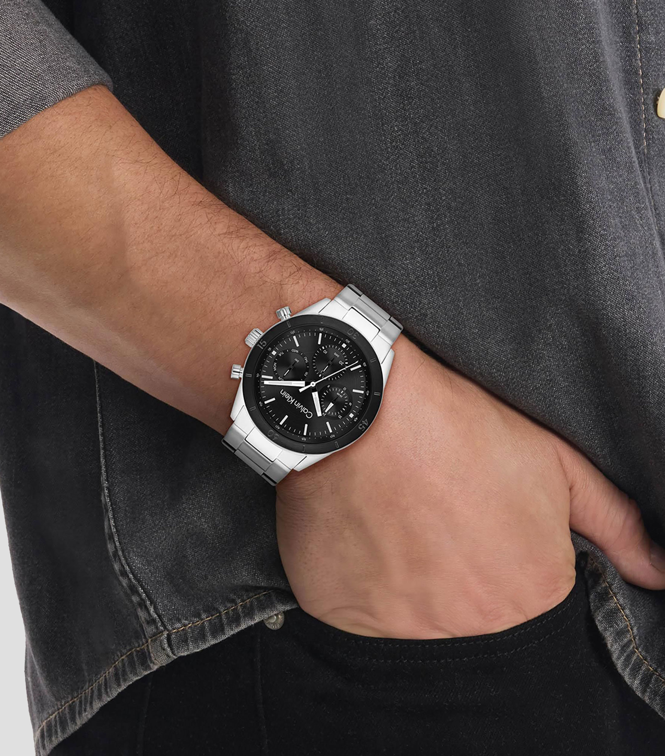 Reloj para hombre Performance Casual, Plateado, Negro