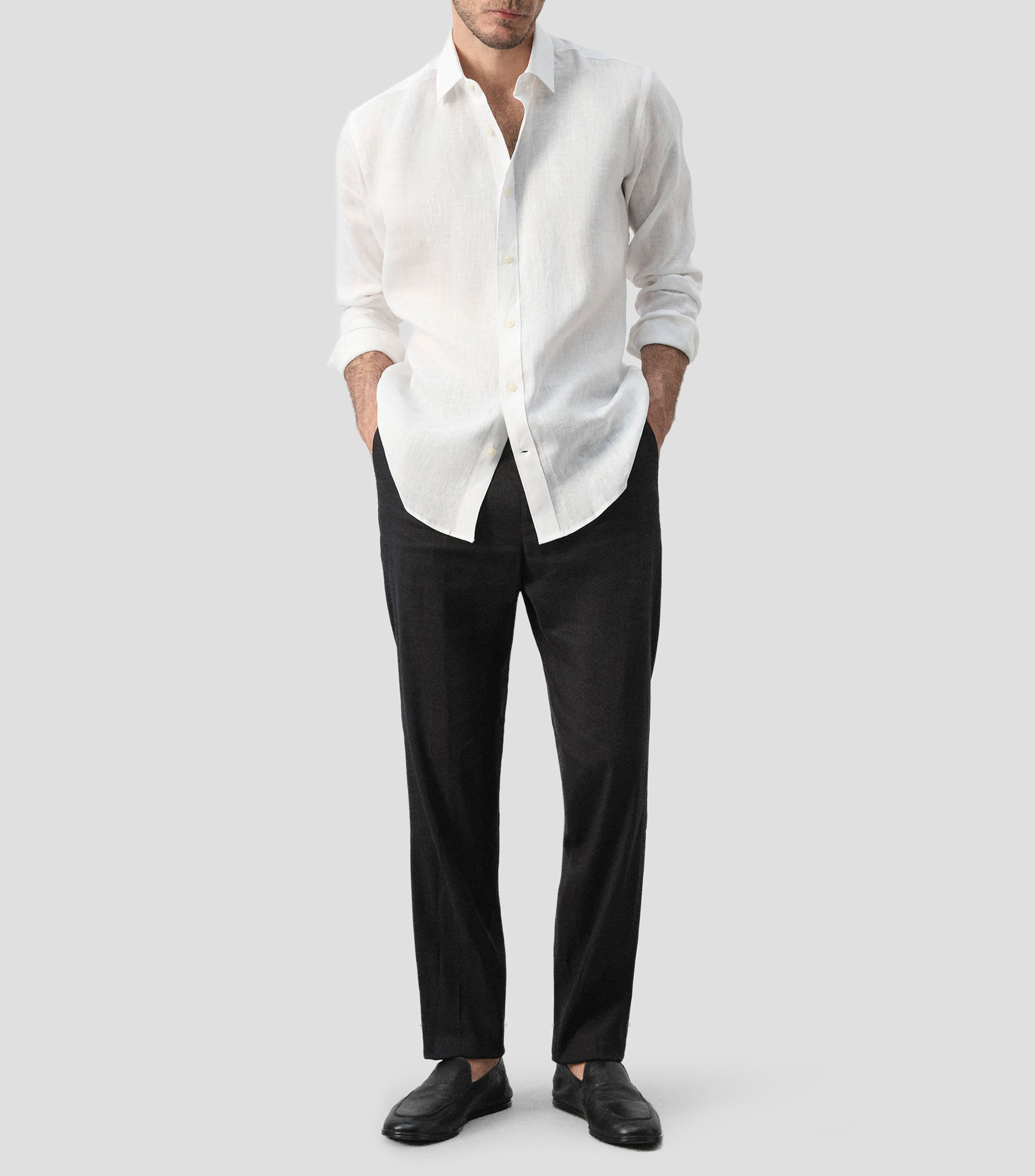 Camisa lisa de lino manga larga Hombre