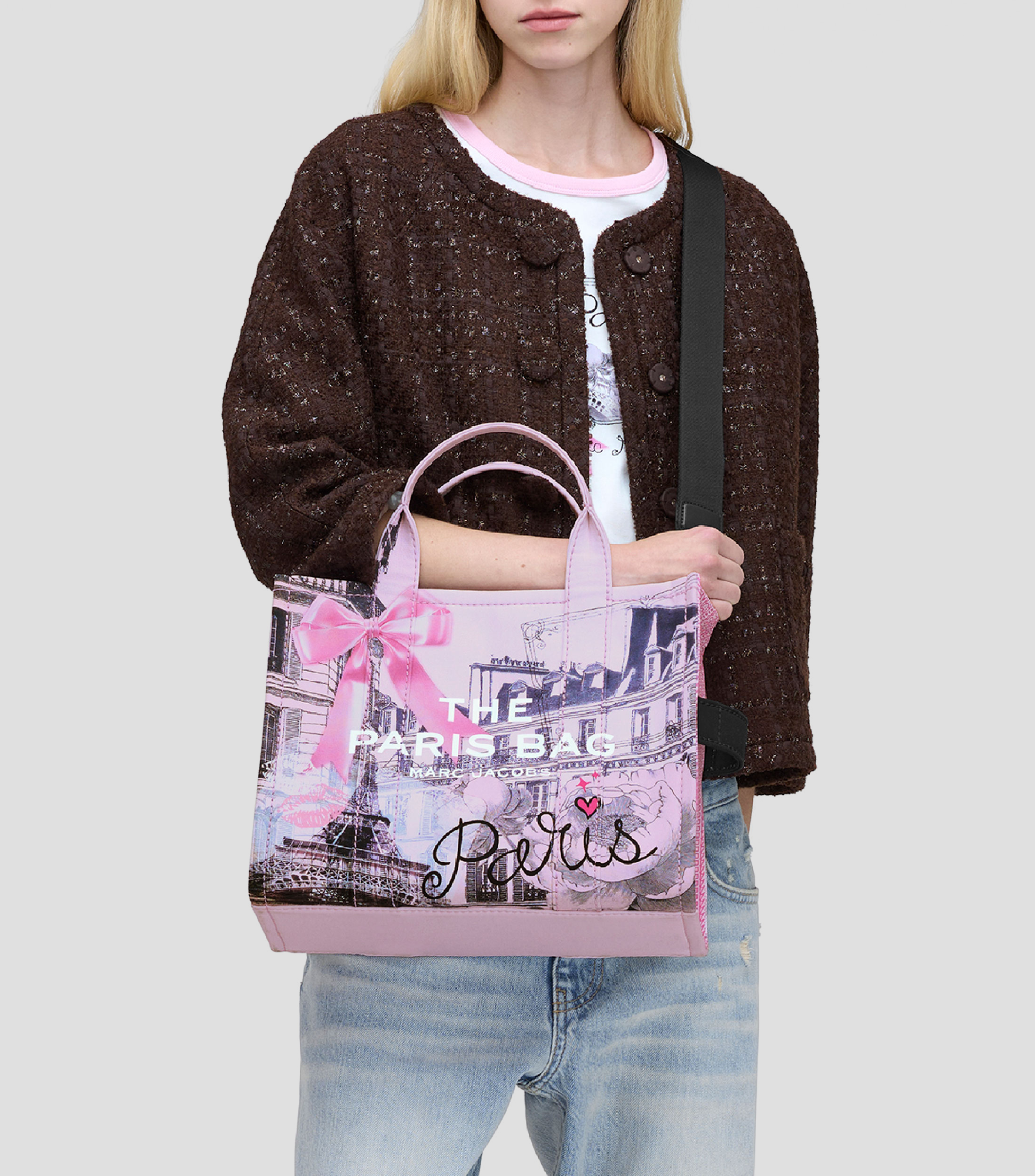 Bolsa tote rosa Paris de diseño estampado Mujer