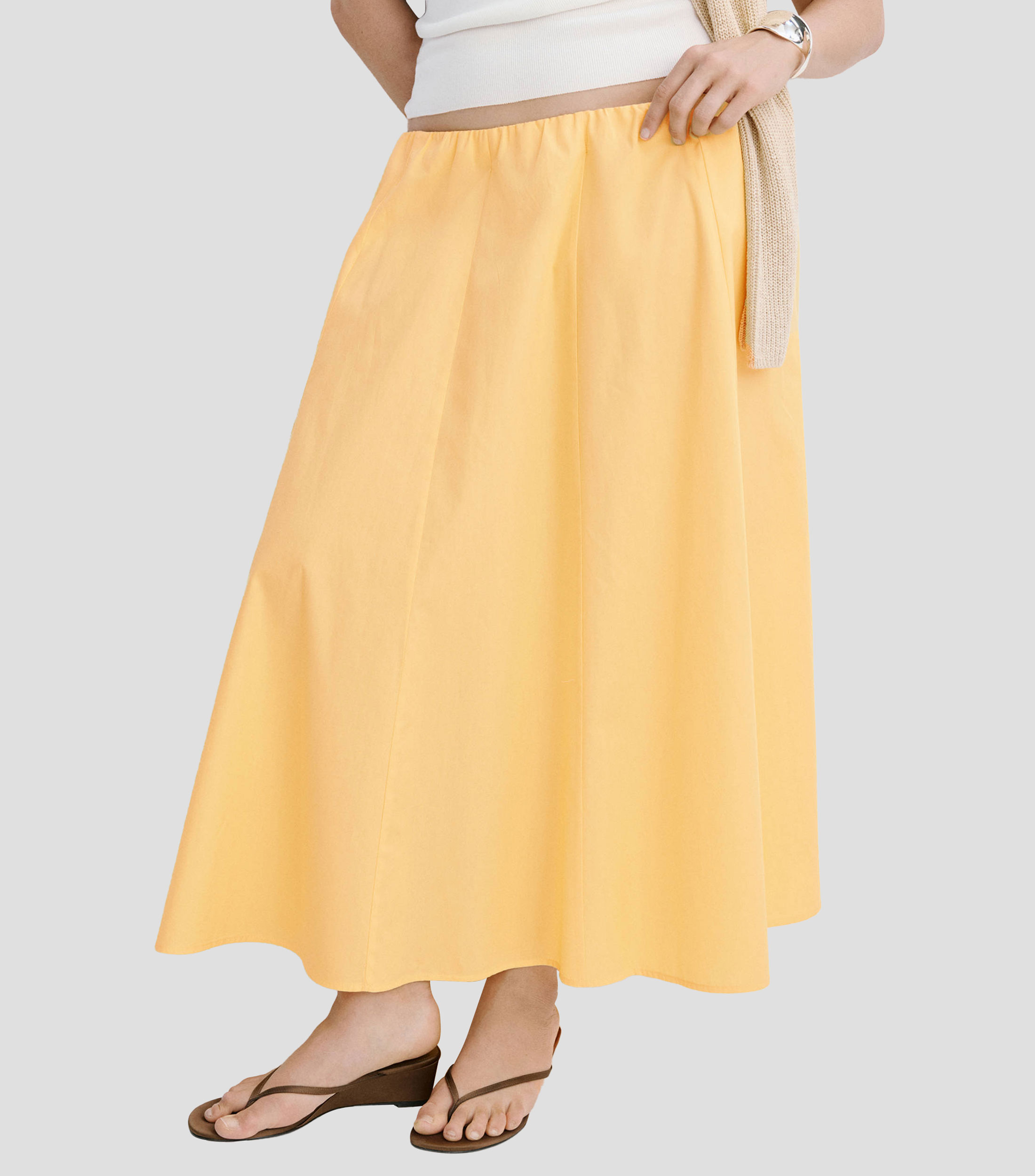 Falda midi de corte evasé lisa Mujer