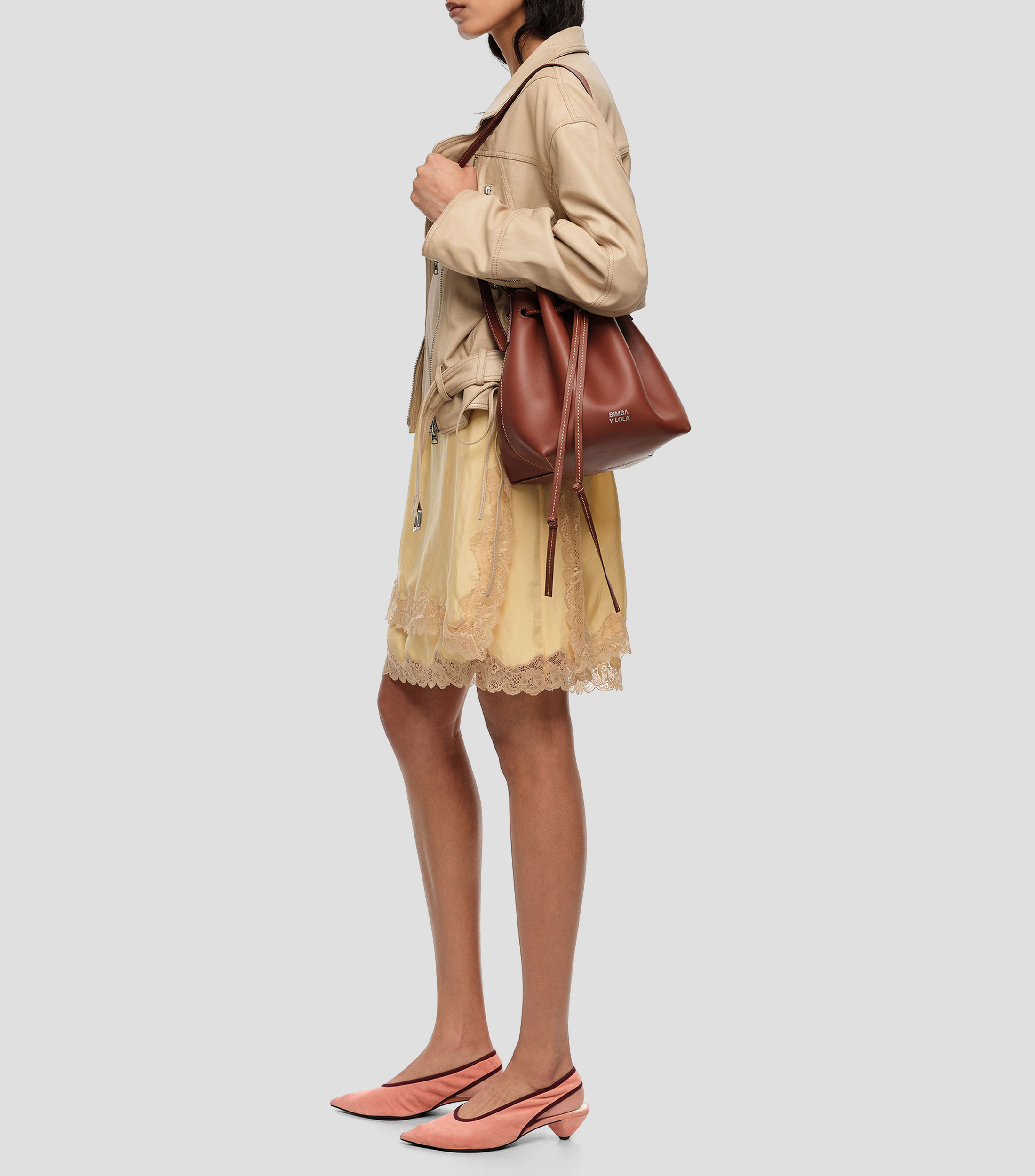 Bolsa bucket Carlino grande piel nuez Mujer