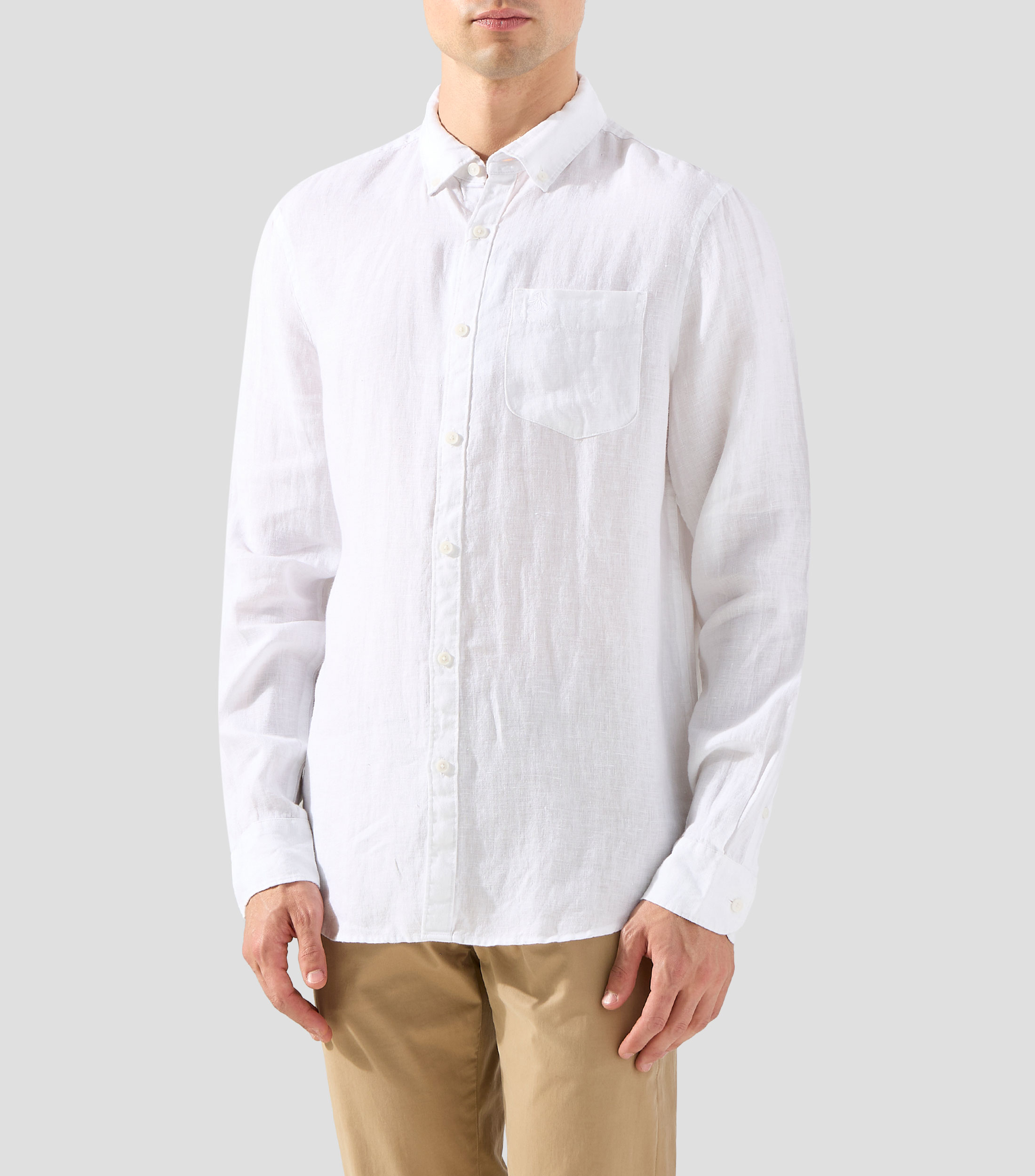 Camisa lisa de lino manga larga Hombre